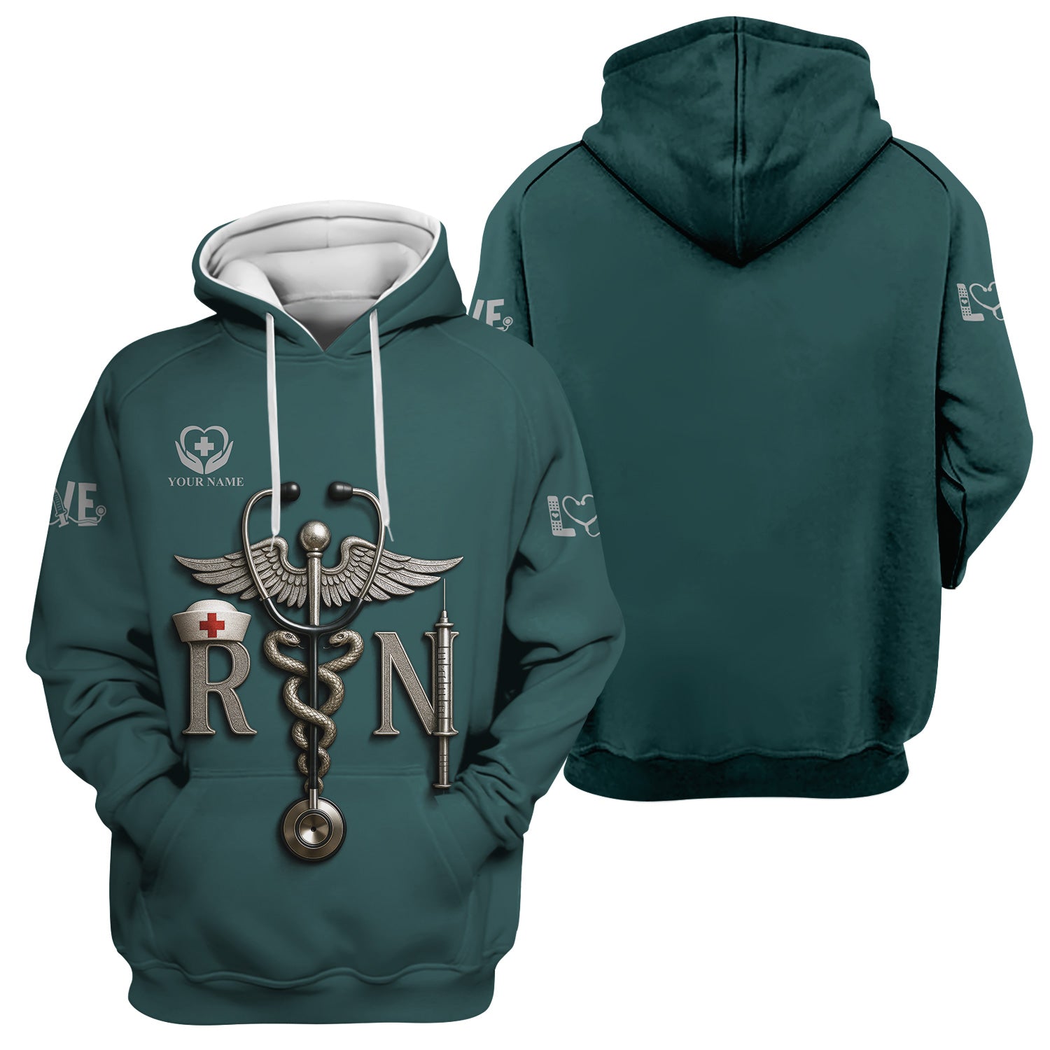 Personalized RN Nurse Shirt - Caduceus & Syringe Graphic - Custom Gift for Registered Nurse, CNA, LPN, or Medical Staff