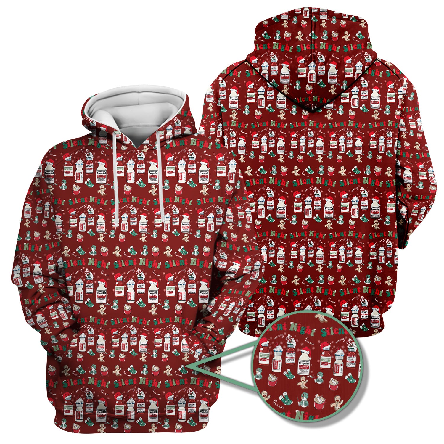 Funny Nurse Christmas Scrub Top - Silent Night & Medication Design - Holiday Gift for RN LPN CNA