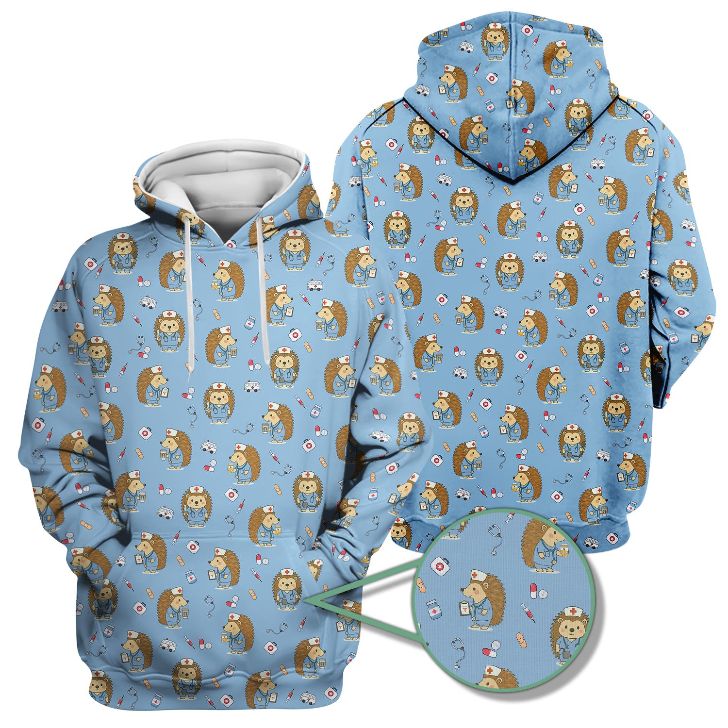 Funny Nurse Hedgehog T-Shirt - Cute Medical Icon Design - Gift for RN LPN CNA & Healthcare Workers