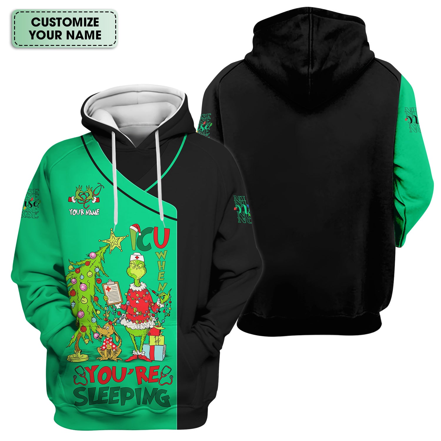 Personalized Grinch Nurse Scrub Top - Funny ICU When You’re Sleeping Medical Shirt - Healthcare Worker Gift