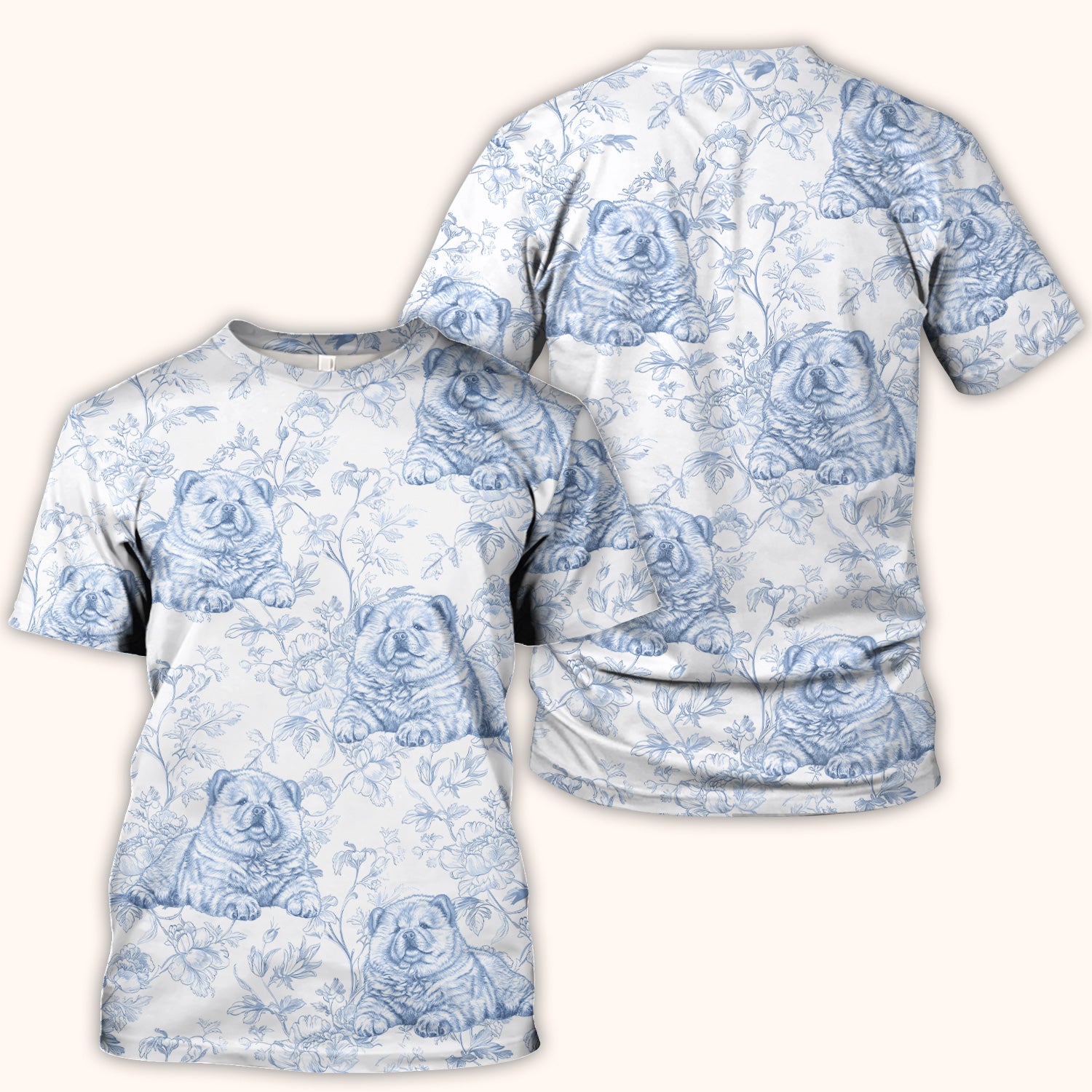 Custom Dog Cat Style Chinoiserie Pattern Scrubs Top, Comfortable Scrubs for Nurses