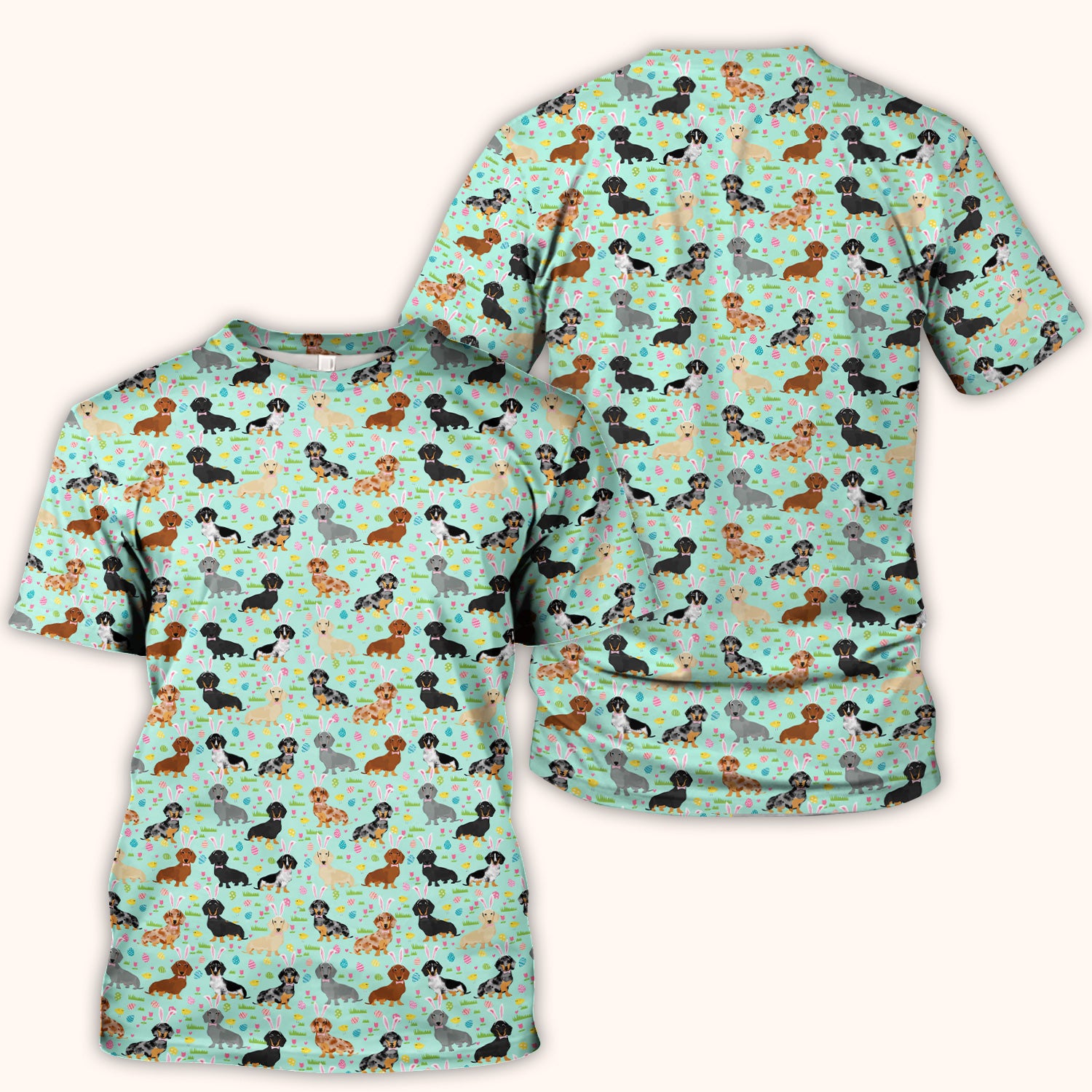 Easter Dachshund Dog Pattern Scrub Top, Comfortable Scrubs for Nurses