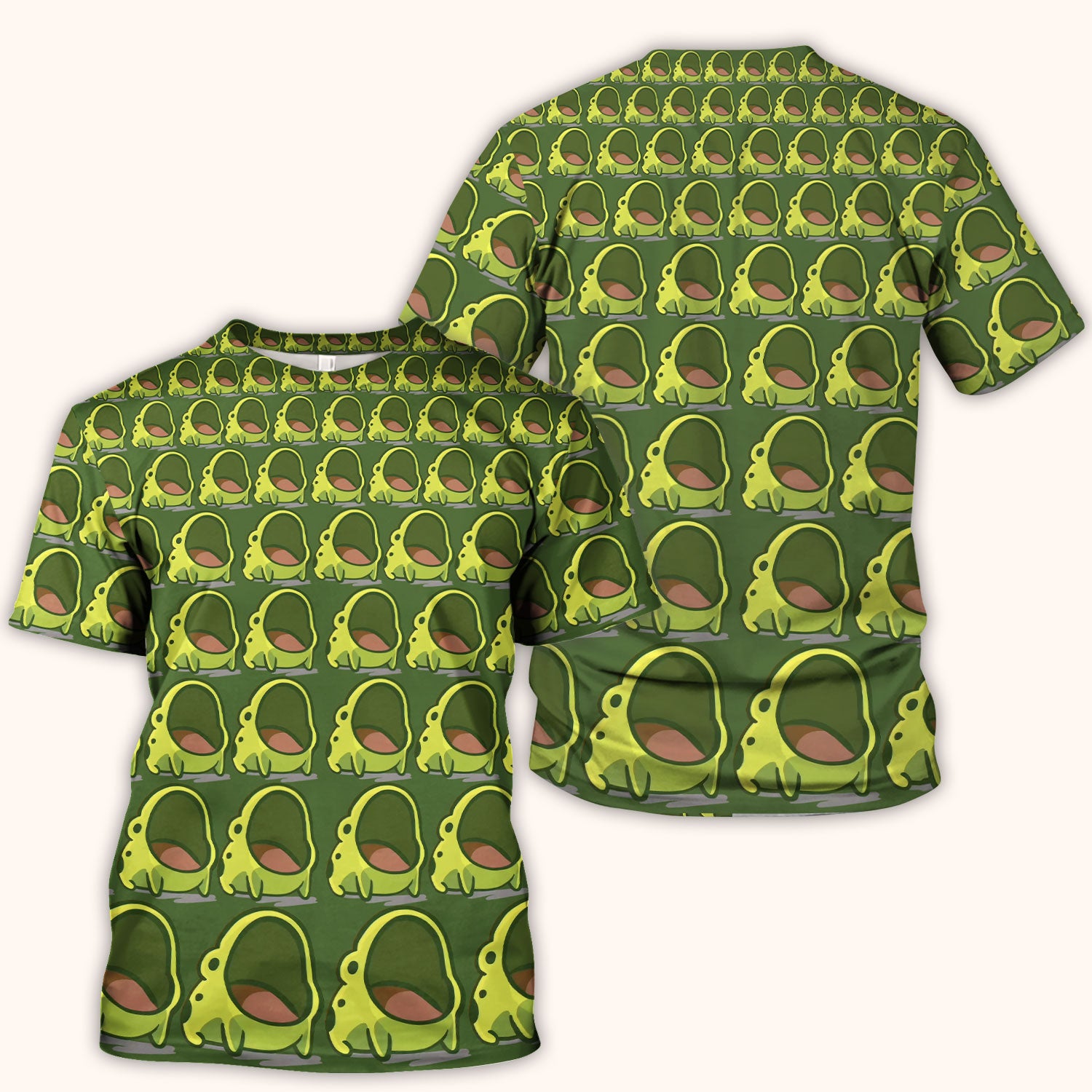 Cute Green Frog Cartoon Pattern Scrub Top, Breathable Fabrics Nursing Uniform