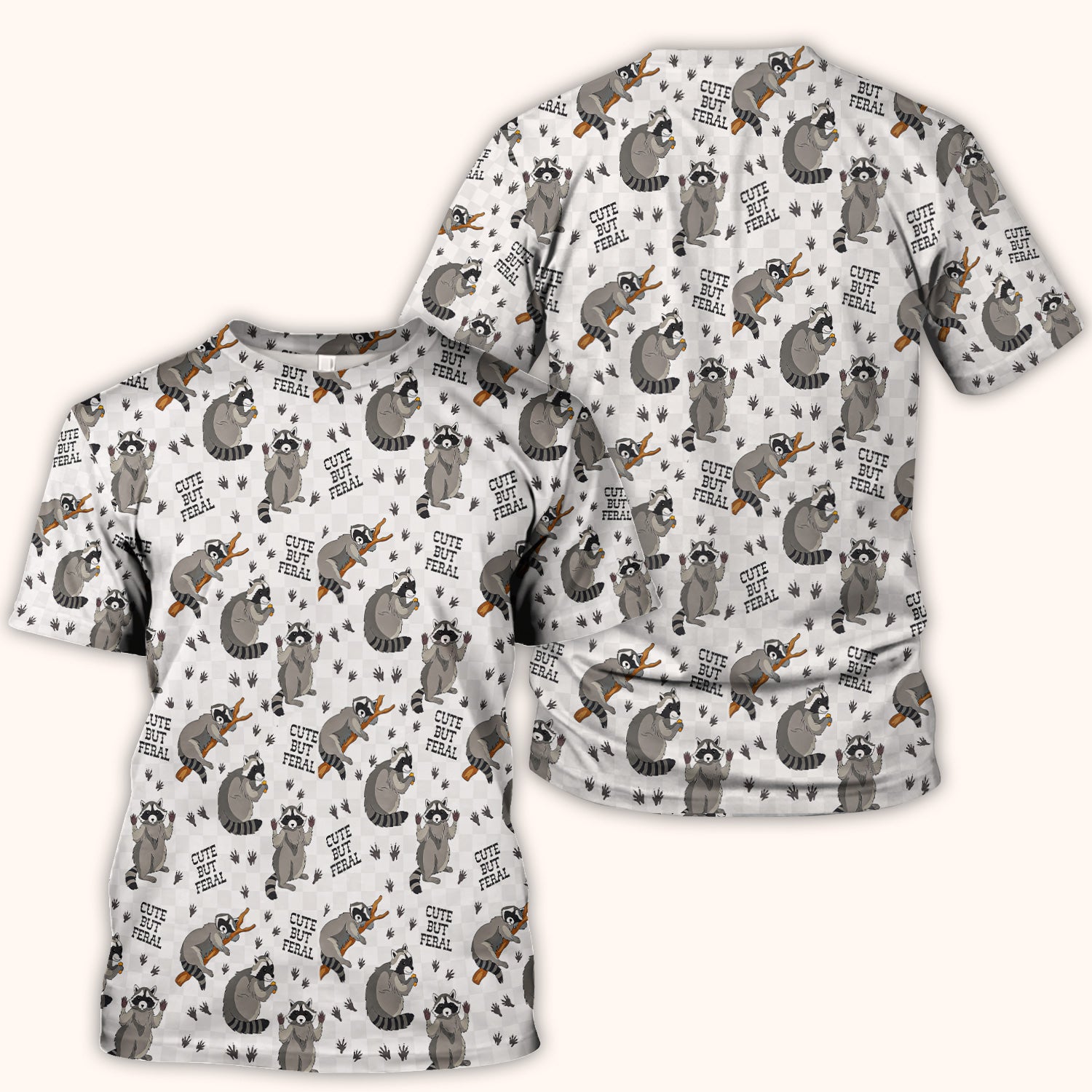 Funny Feral Raccoon Pattern Scrub Top, Comfortable Scrubs for Nurses