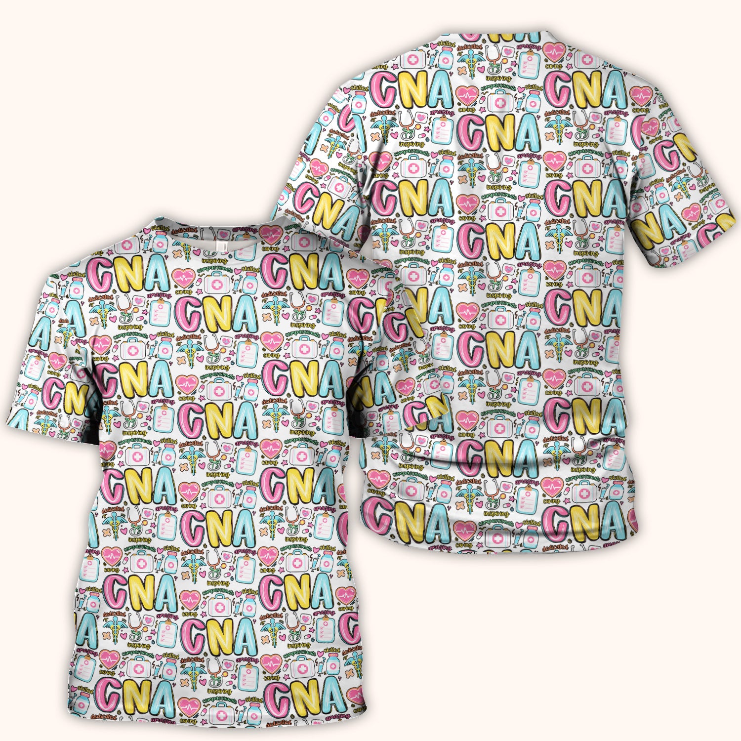 CNA Nurse Appreciation Pattern Scrub Top, Breathable Fabrics Nursing Uniform