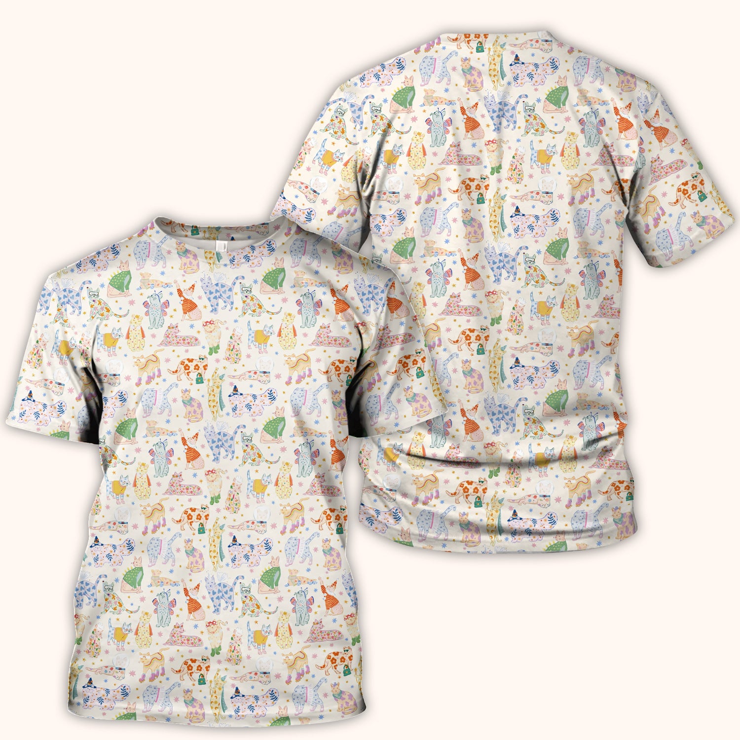 Cute Colorful Cats Pattern Scrub Top, Comfortable Scrubs for Nurses