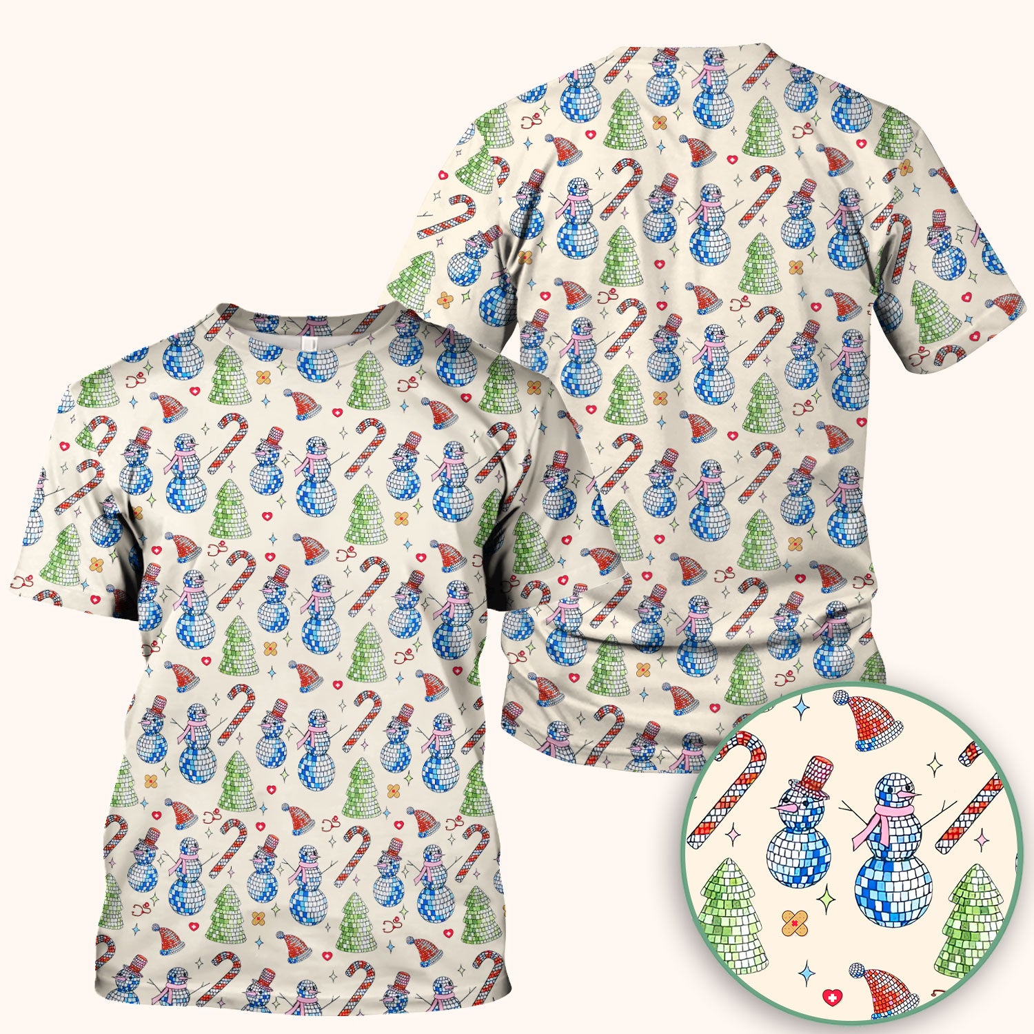 Funny Snowman Scrub Top for Women - Breathable Fabrics Med Uniform - Comfortable Scrubs for Nurses - Christmas Gift for LPN CNA RN