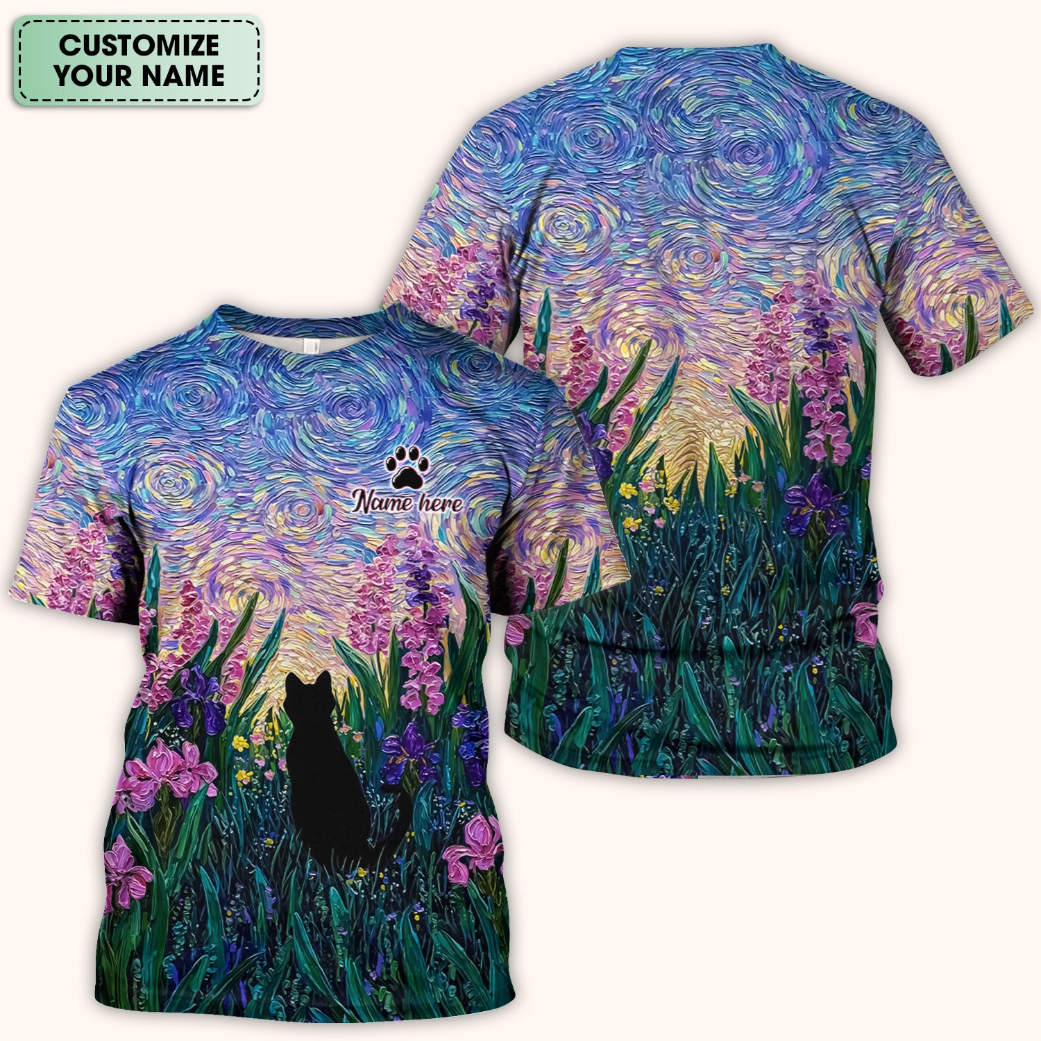 Cat Under Starry Sky Pattern Scrub Top, Comfortable Scrubs for Nurses