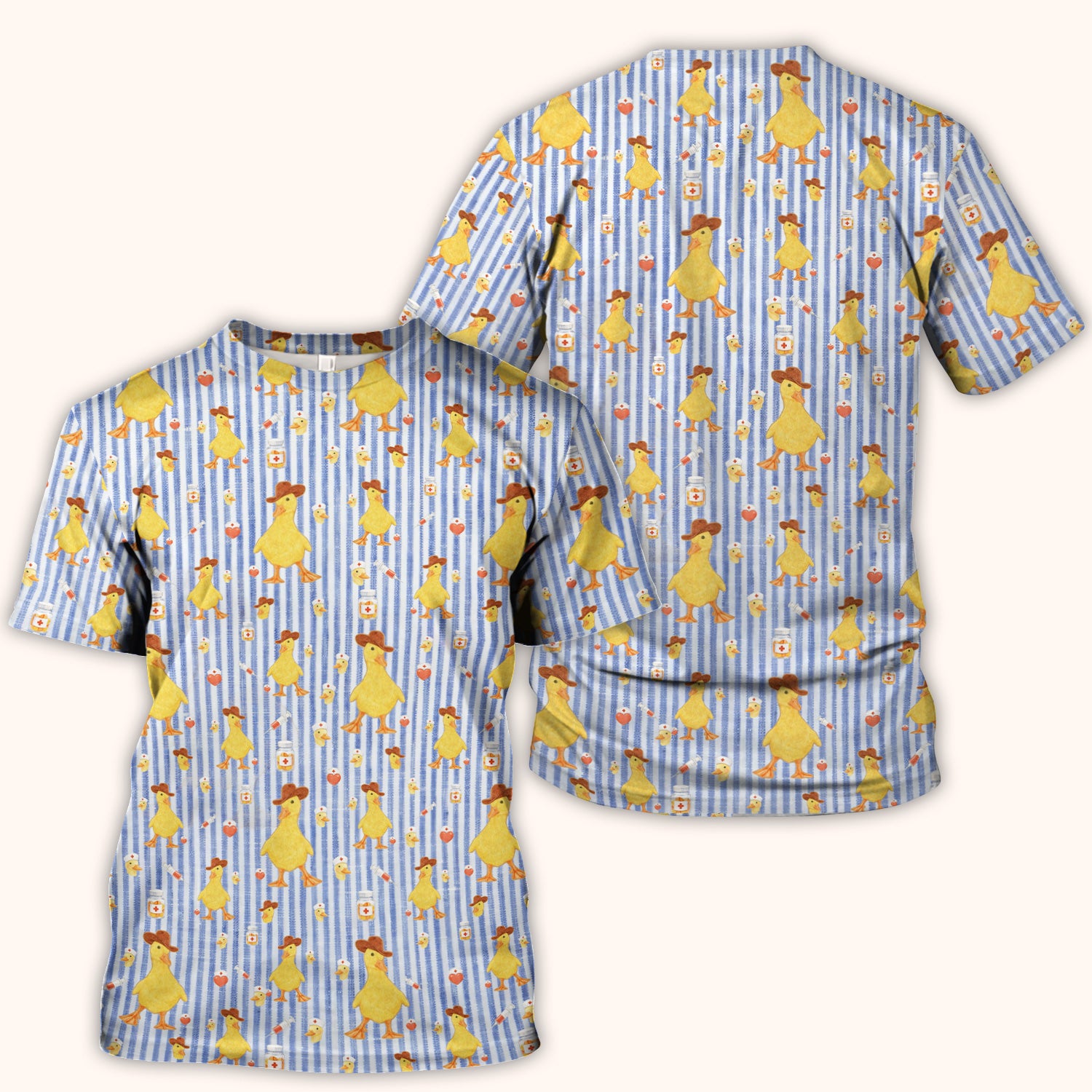 Cowboy Ducktor Vertical Stripe Pattern Scrub Top, Comfortable Scrubs for Nurses