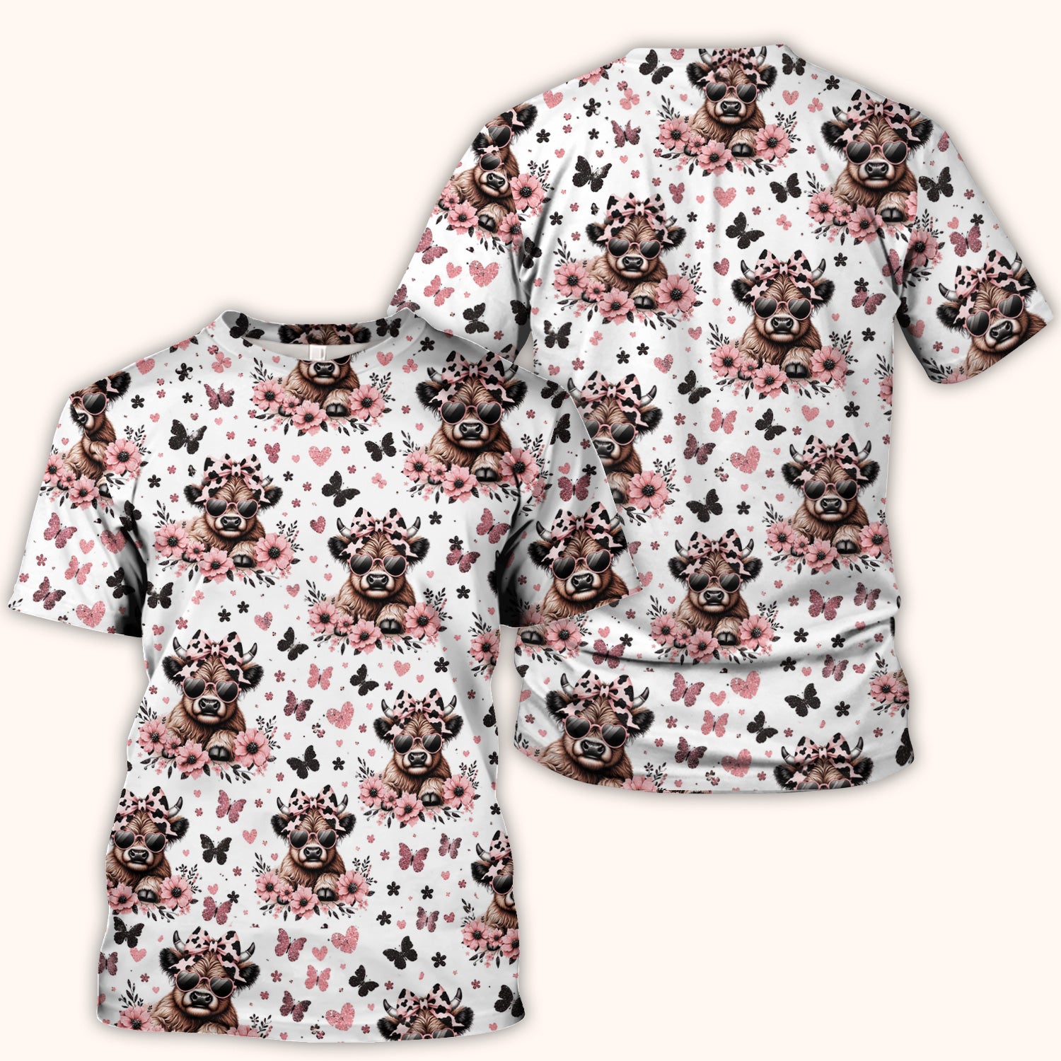 Cute Cow With Heart Sunglasses Pattern Scrub Top, Comfortable Scrubs for Nurses