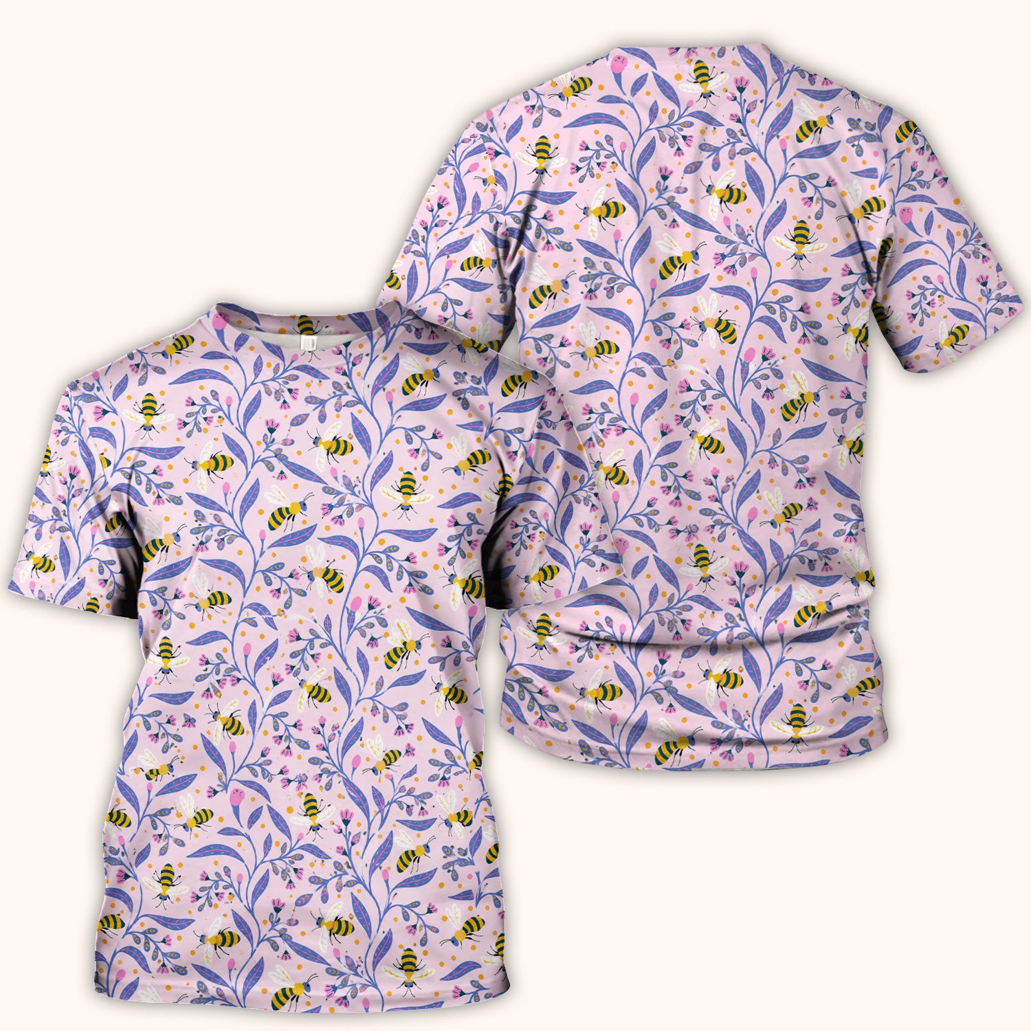 Cute Bumble Bee Floral Pattern Scrub Top, Comfortable Scrubs for Nurses