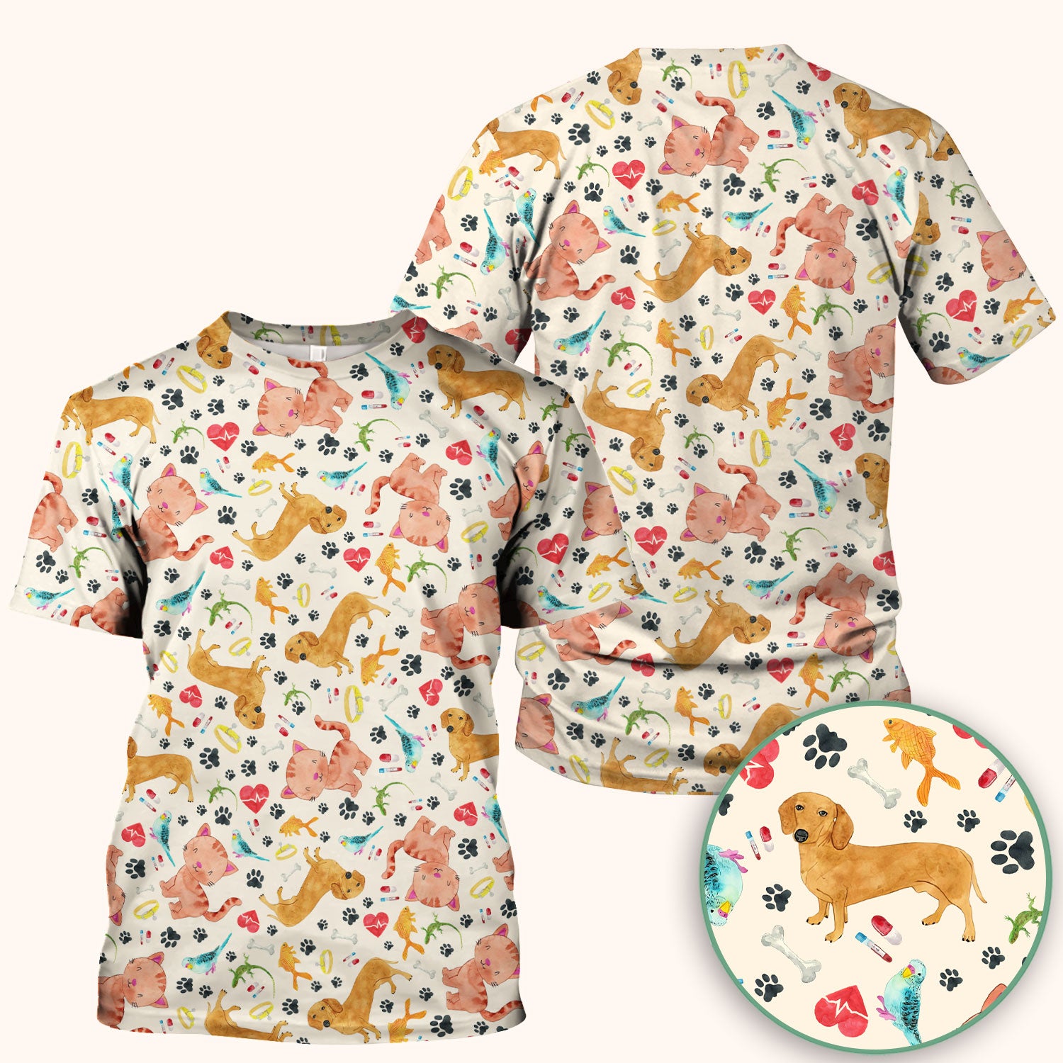Cat Dog Veterinary Scrub Top - Cute Animal Paw Print Medical Shirt - Adorable Nurse Scrubs for Women RN CNA Vet Tech