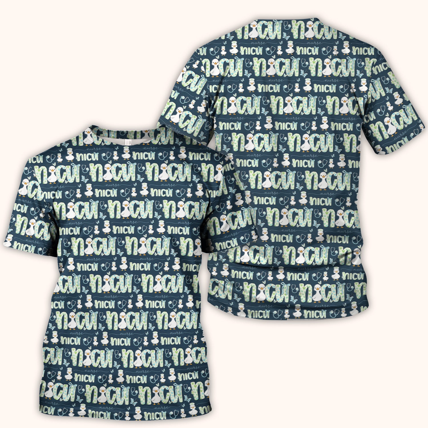 NICU Nurse Duck Pattern Scrub Top, Comfortable Scrubs for Nurses