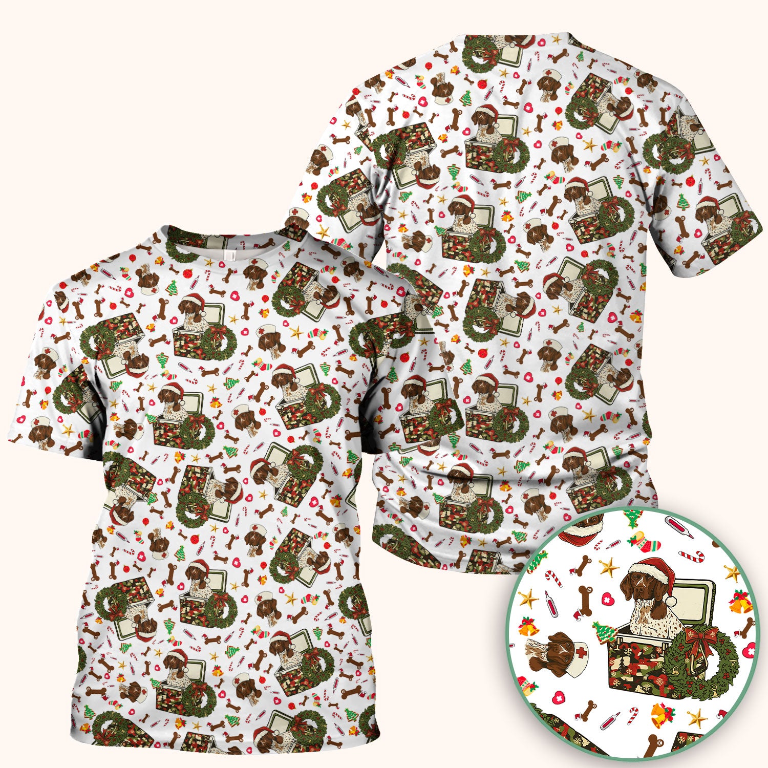 Christmas Dachshund Scrub Top - Cute Sausage Dog Nurse Shirt - Funny Holiday Medical Uniform for Women RN LPN CNA Gift