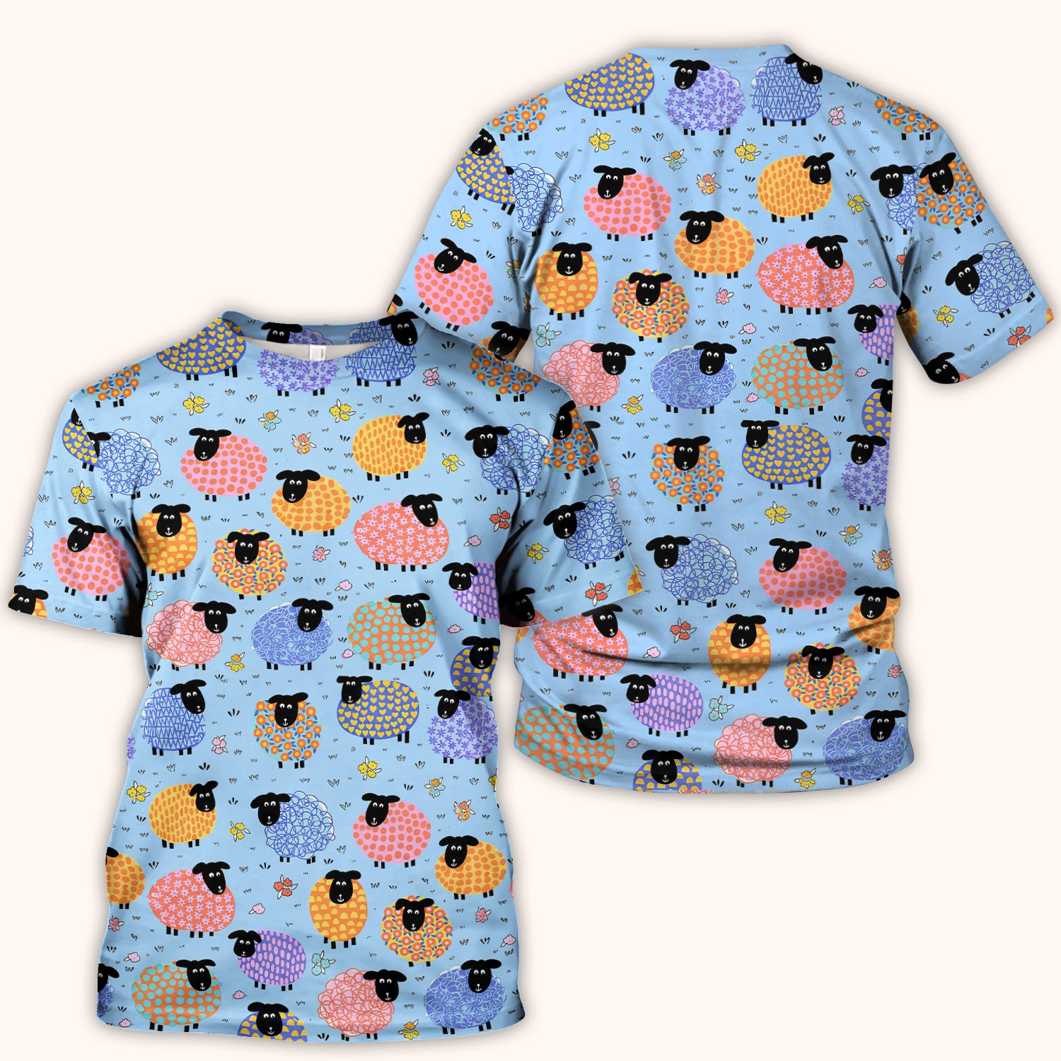 Funny Colorful Sheep Pattern Scrub Top, Comfortable Scrubs for Nurses