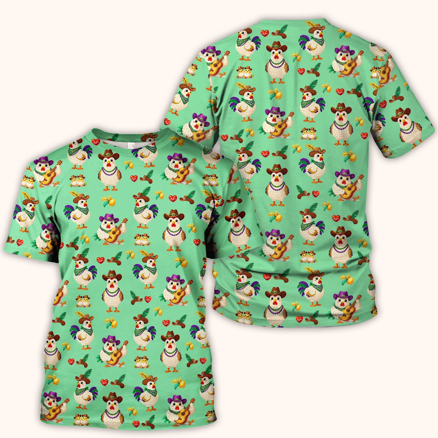 Funny Mardi Gras Rooster Cowboy Print Scrub Top, Comfortable Scrubs for Nurses