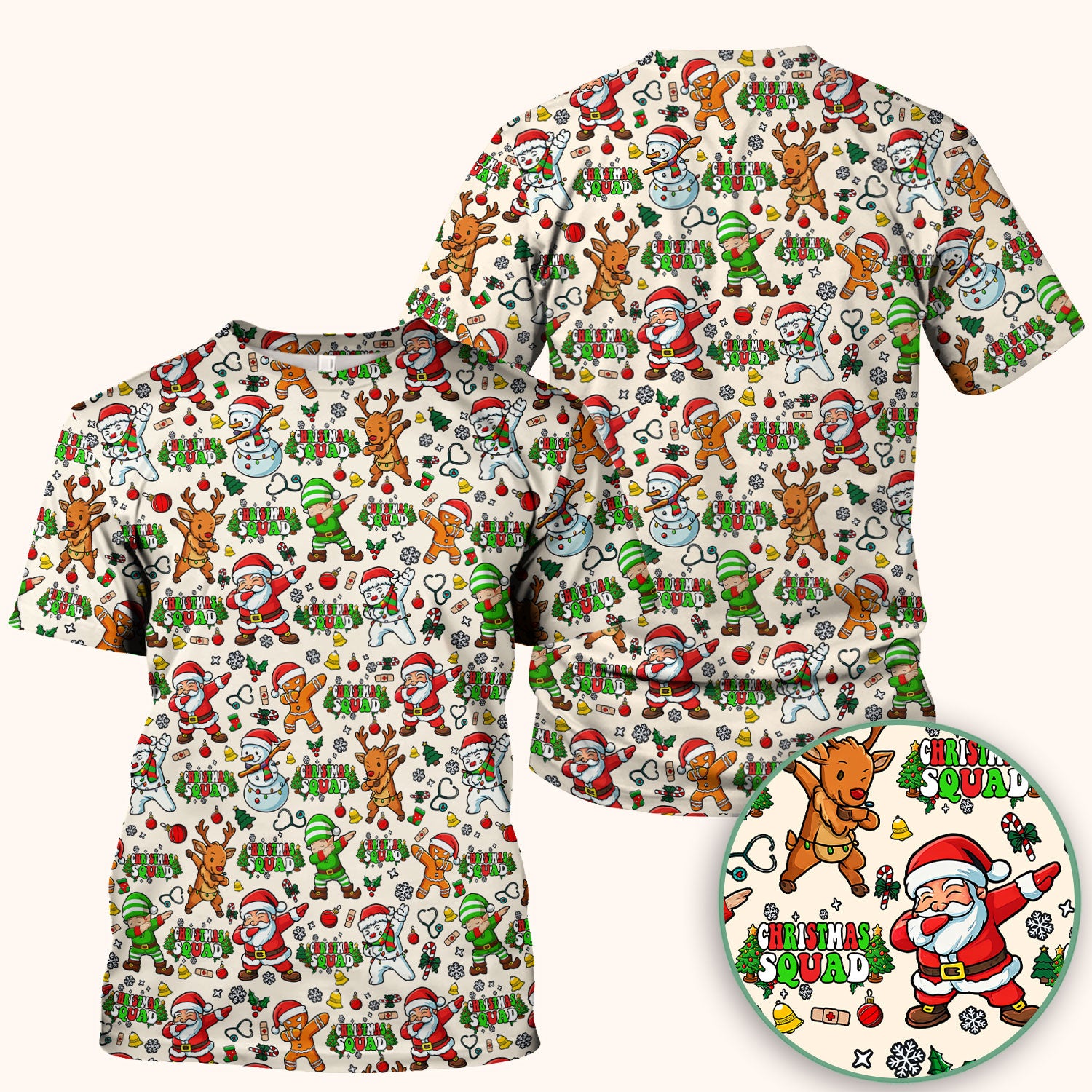 Christmas Squad Scrub Top - Funny Santa & Reindeer Shirt - Cute Holiday Medical Uniform for Nurses, Doctors & Vet Techs