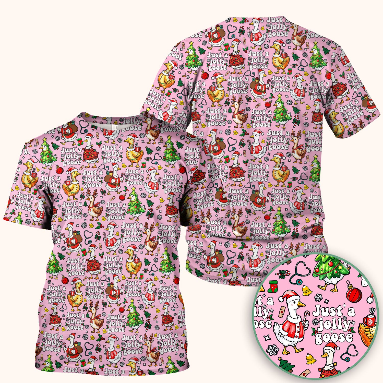 Christmas Goose Scrub Top for Nurse - Funny Jolly Holiday Medical Shirt for Women