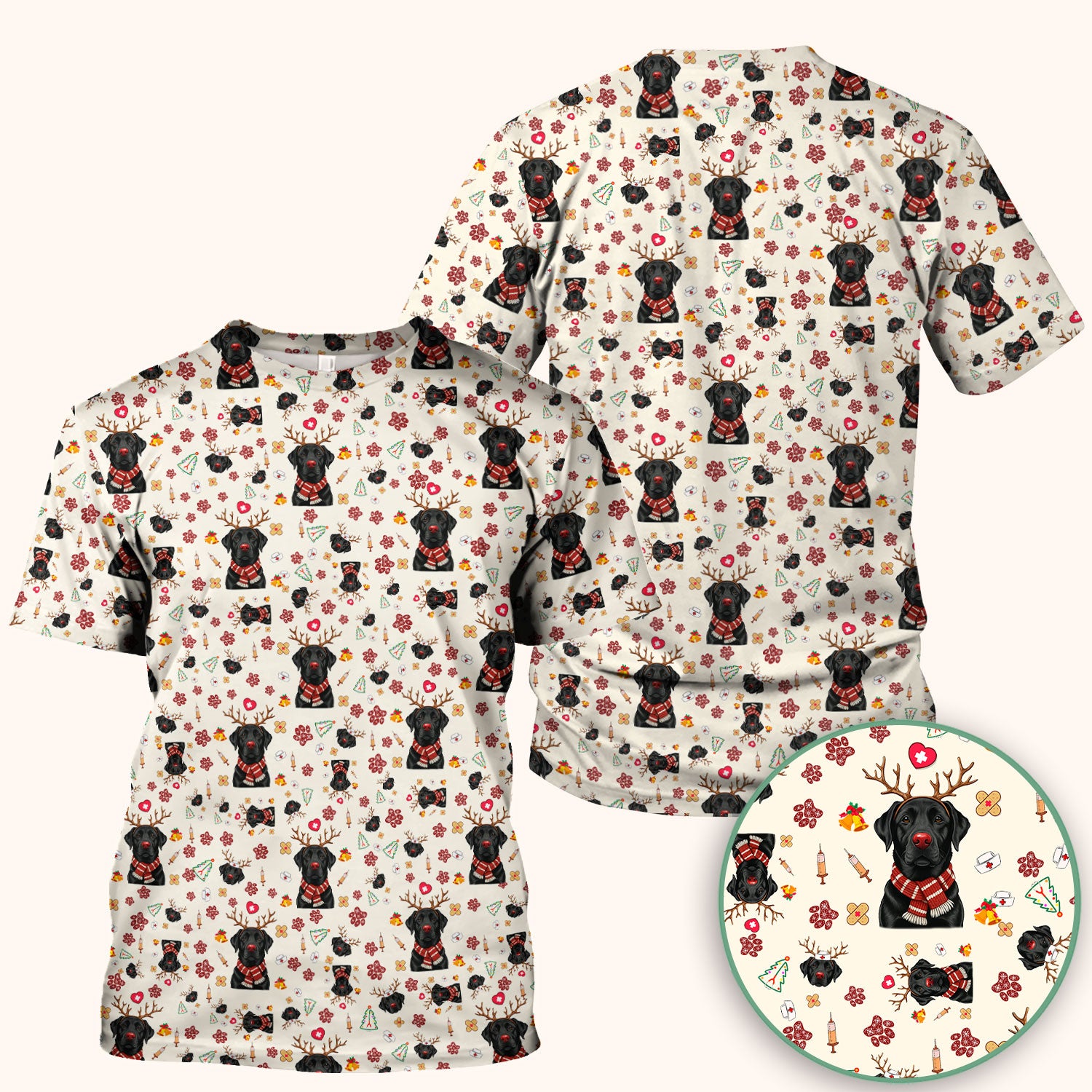 Black Lab Christmas Scrub Top - Funny Labrador Nurse Shirt - Cute Holiday Medical Uniform for Women RN LPN CNA Gift