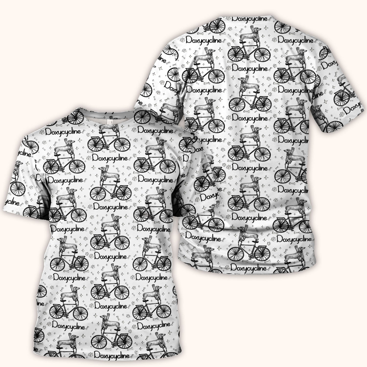 Funny Doxycycline Dog Bicycle Print Scrub Top, Comfortable Scrubs for Nurses