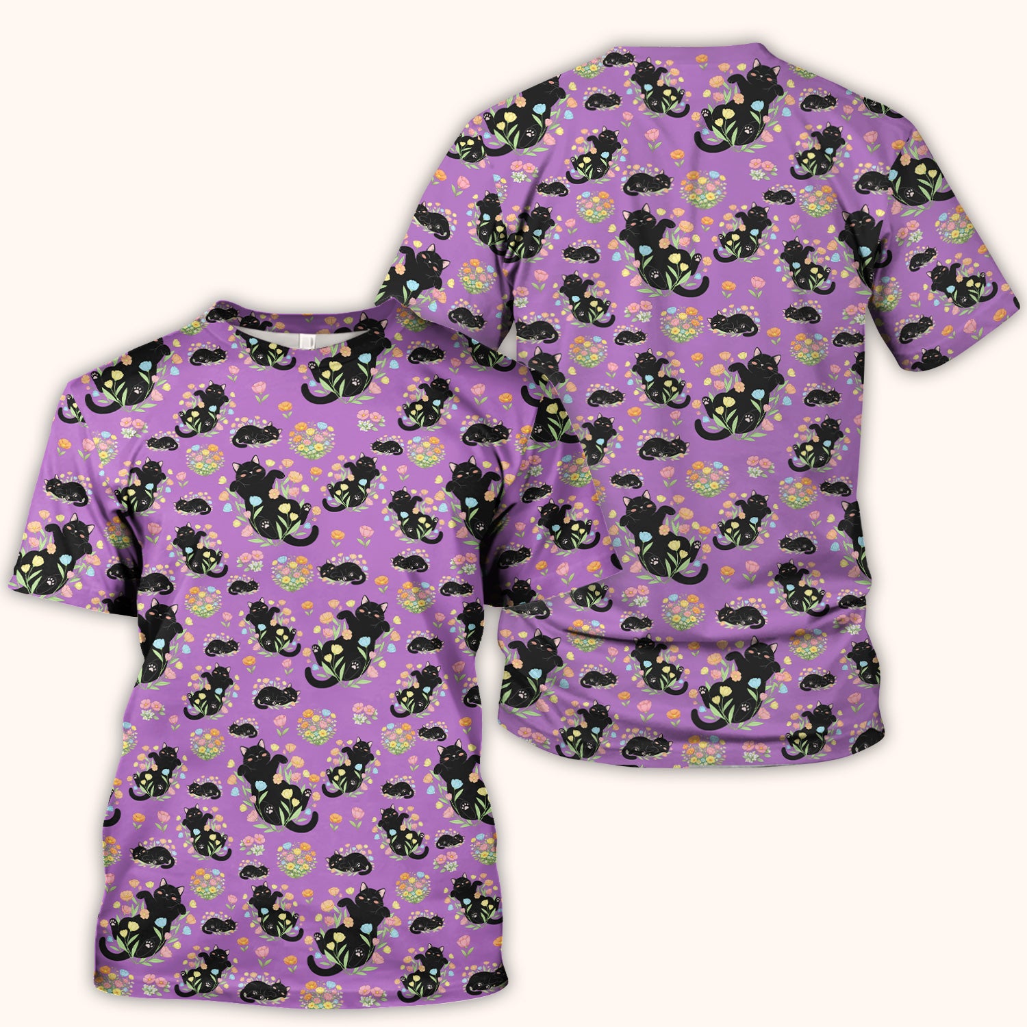 Cats With Cute Poses Floral Pattern Scrubs Top, Comfortable Scrubs for Nurses