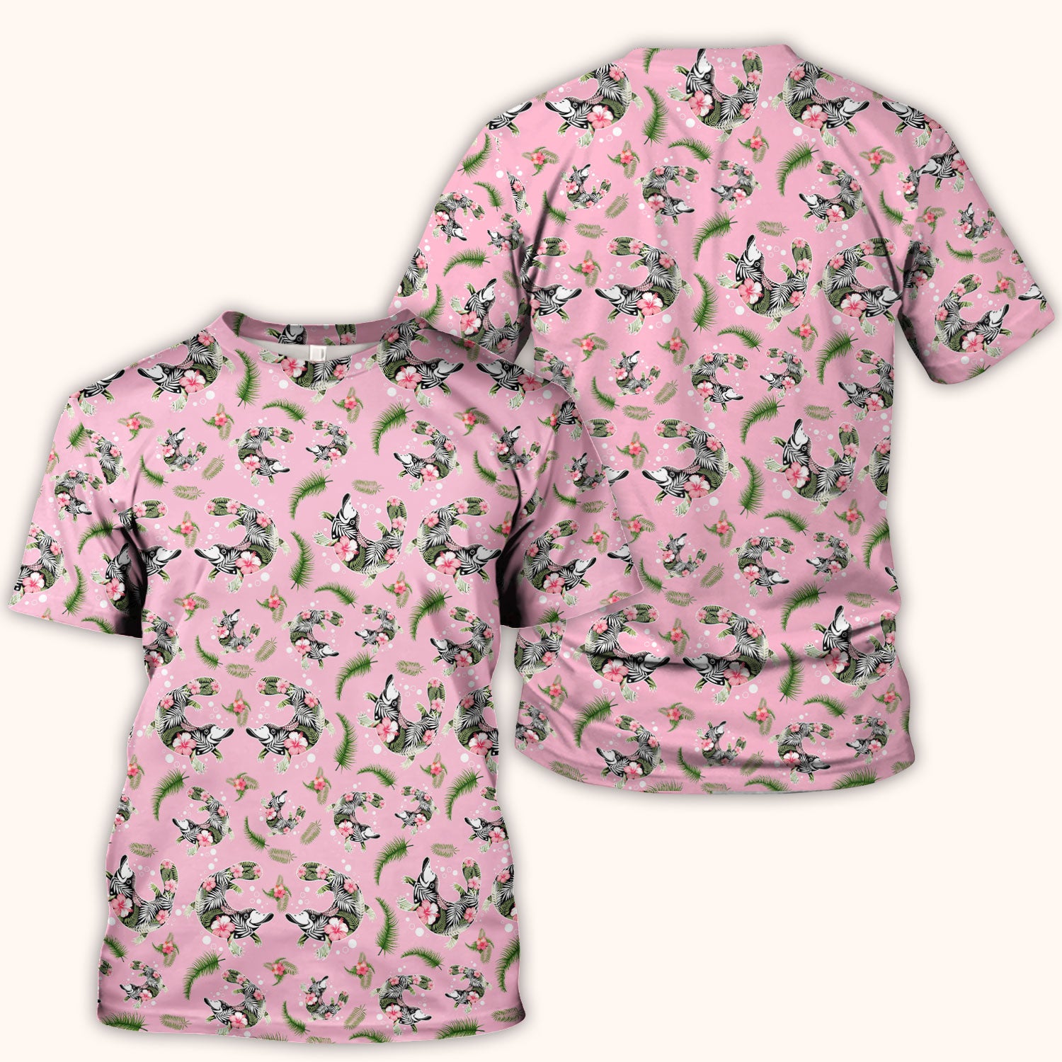 Cute Platypus Scrub Top, Tropical Floral Animal Pattern Nurse Shirt, Breathable Fabrics Nursing Uniform