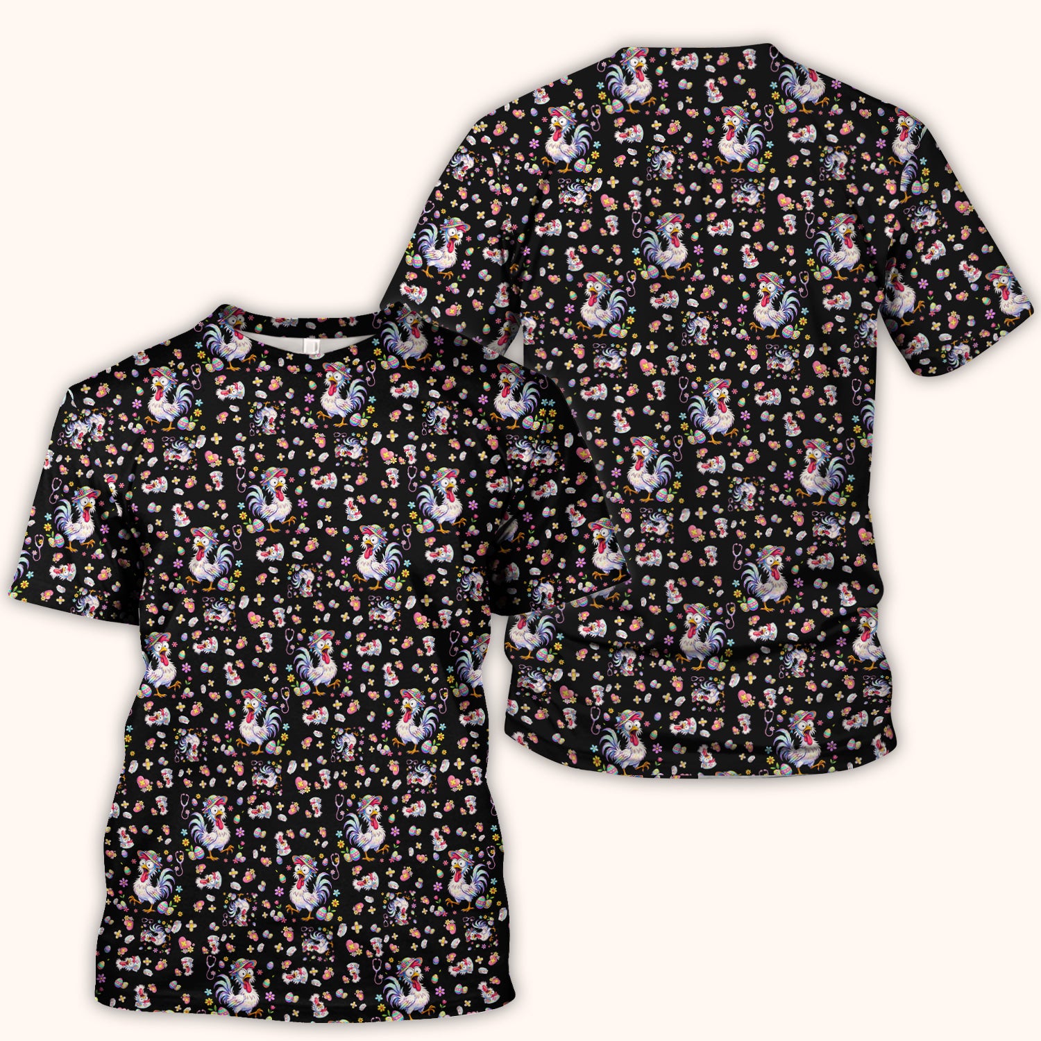 Funny Easter Nurse Chicken Pattern Scrub Top, Comfortable Scrubs for Nurses