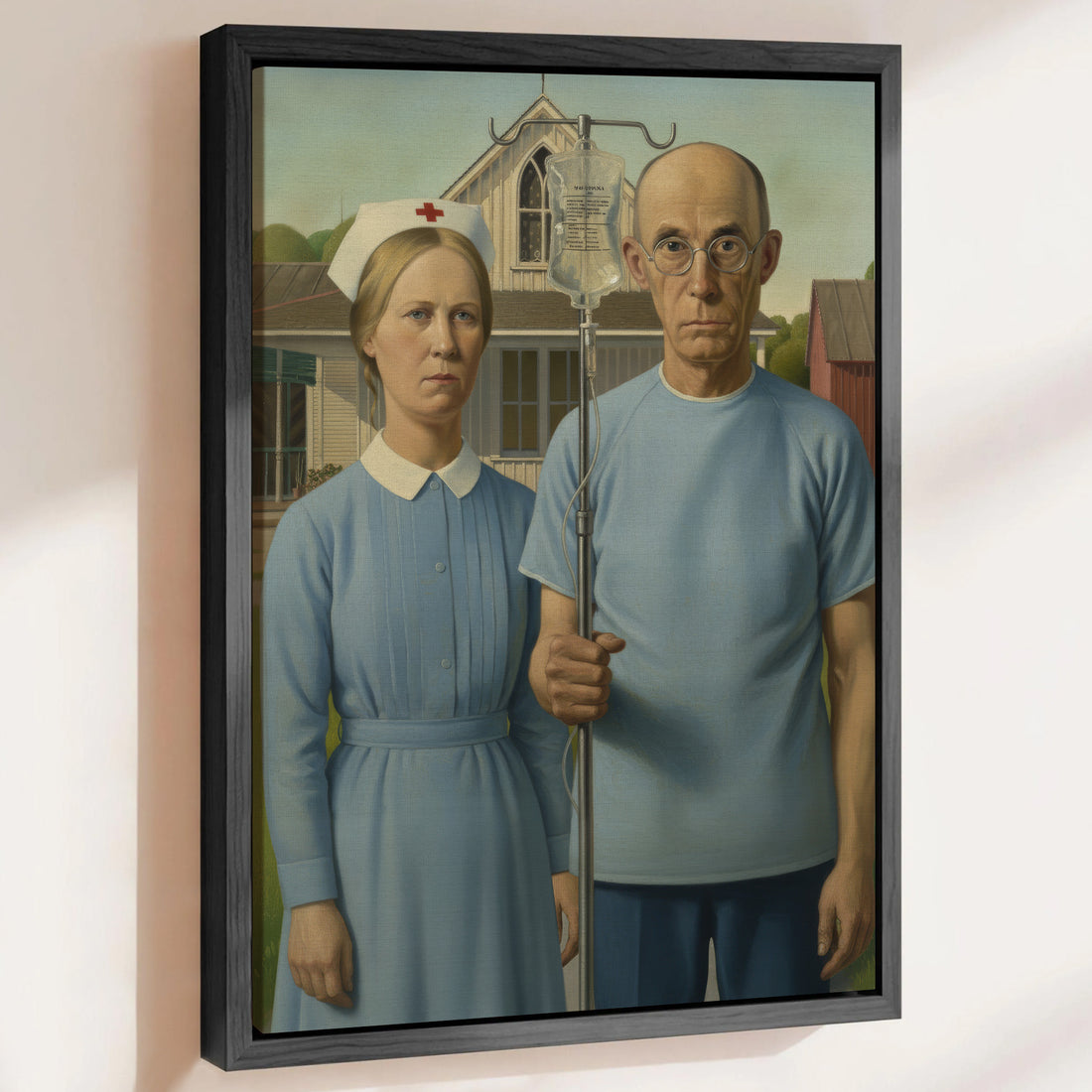 Vintage Medical Humor Canvas, American Gothic Parody Wall Art, Funny Gift for RN LPN CNA Healthcare Workers