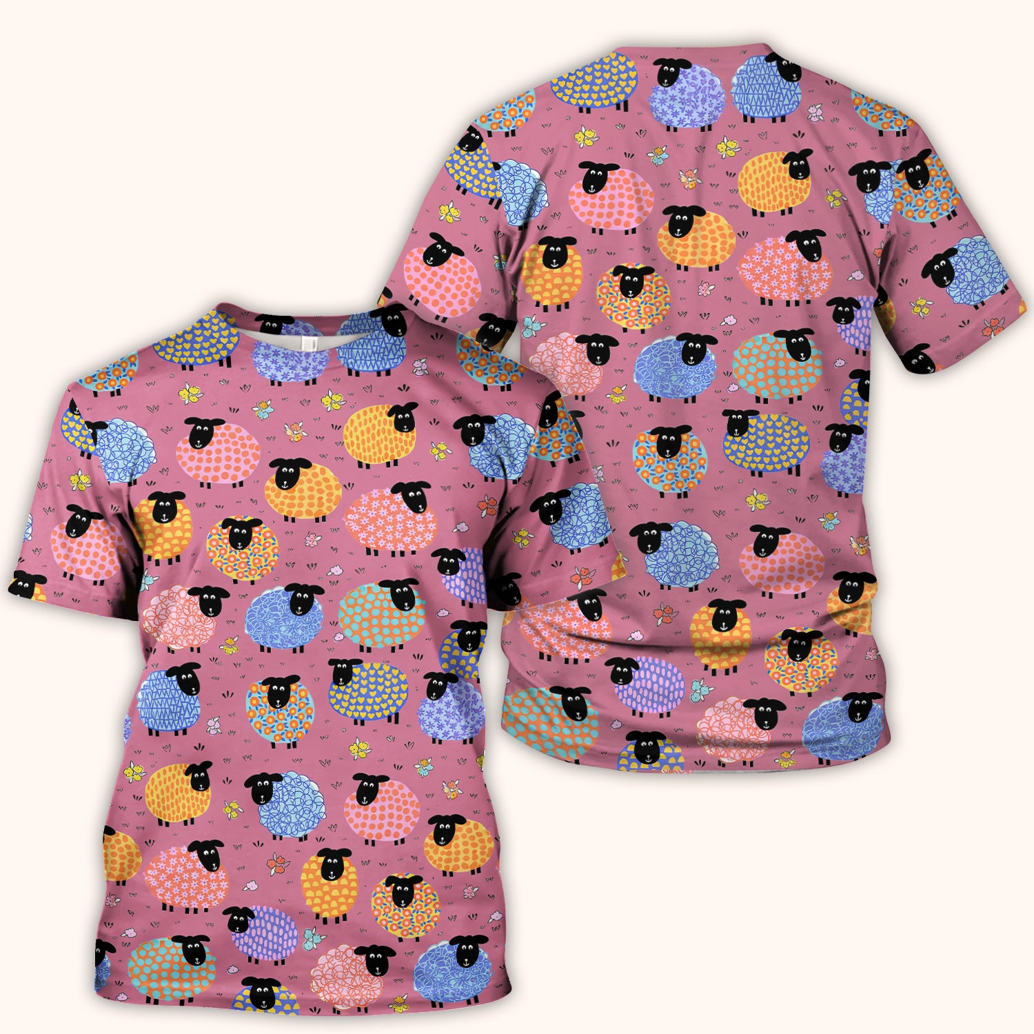 Funny Colorful Sheep Pattern Scrub Top, Comfortable Scrubs for Nurses