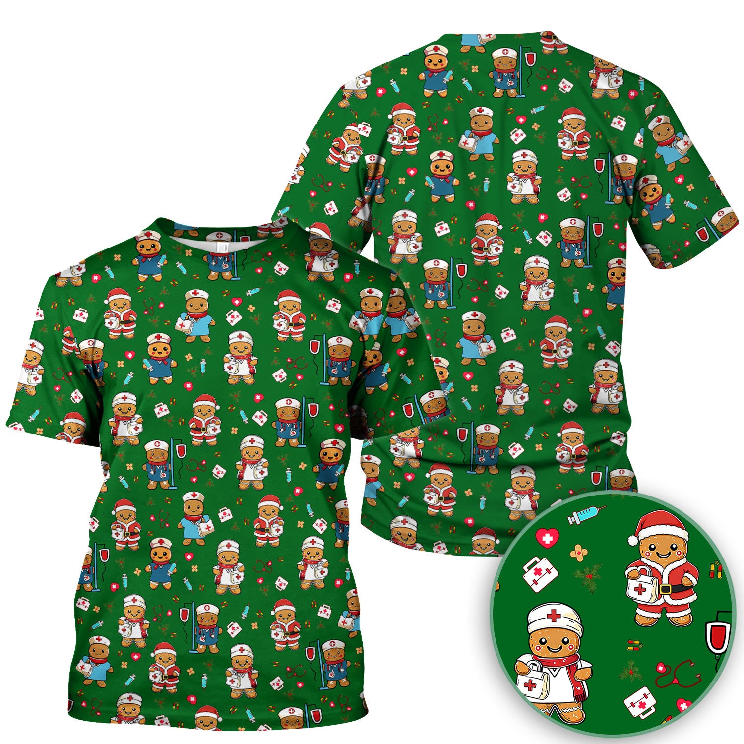 Christmas Gingerbread Nurse Scrub Top for Women - Cute Holiday Medical Uniform - Funny Shirt for RN LPN CNA Xmas Gift