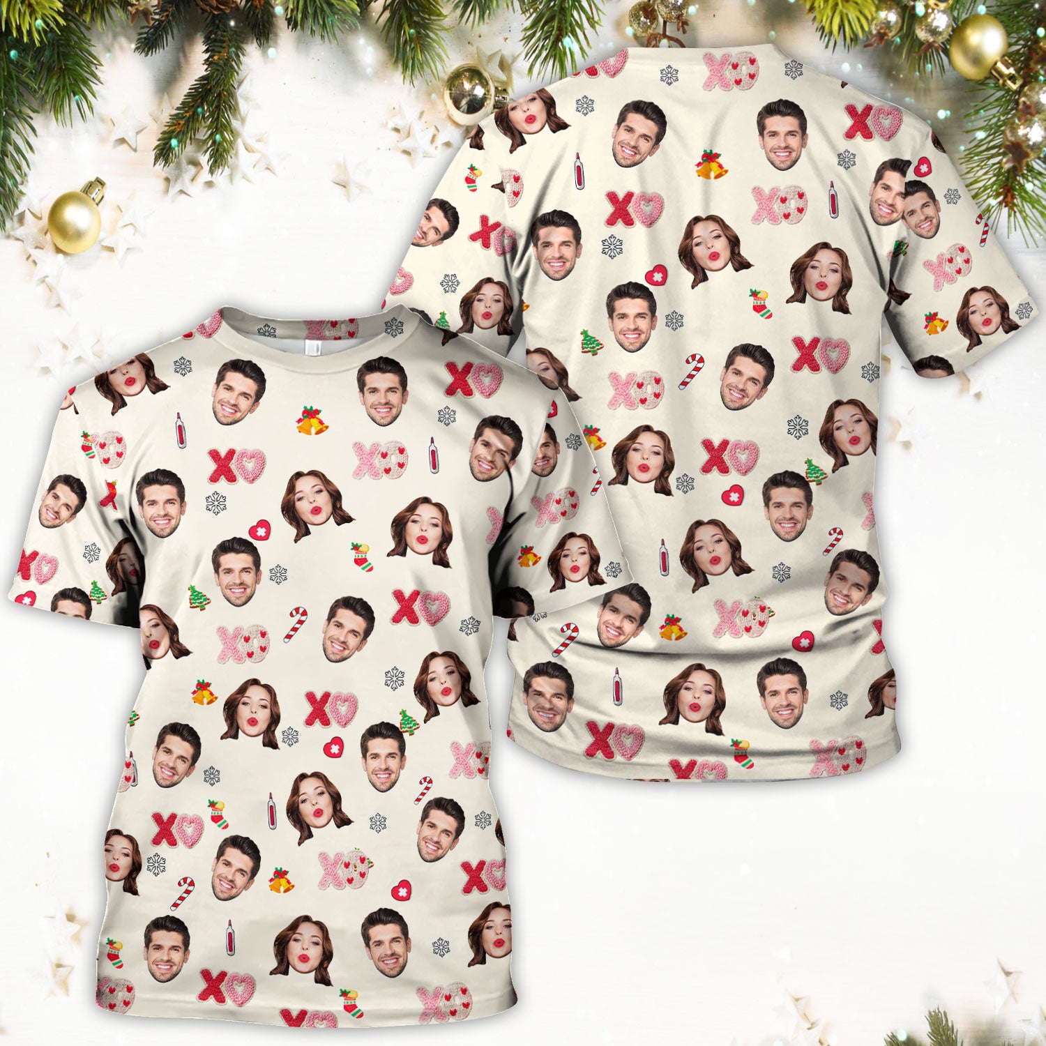 Personalized Photo Scrub Top, Custom Face XOXO Scrub Shirt, Breathable Fabrics Nursing Uniform