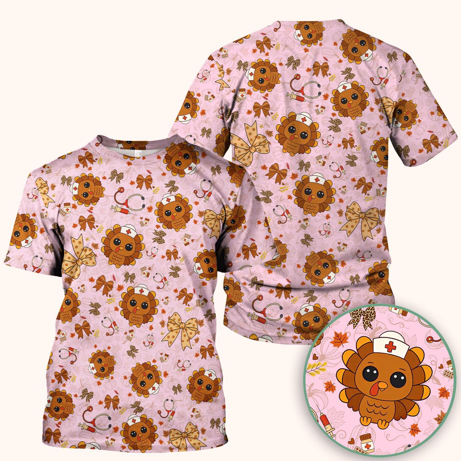 Thanksgiving Turkey Scrub for Nurses - Breathable Fabrics Nursing Uniform - Autumn Med Shirt Gift for Women