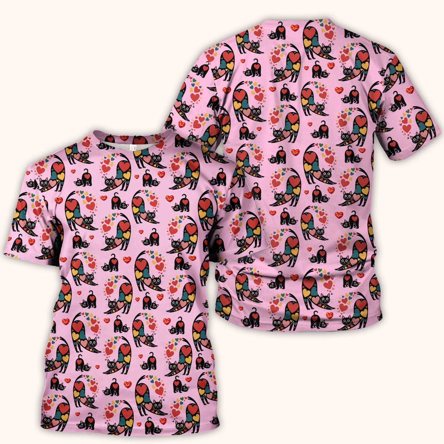 Playful Cat Valentine Heart Print Nurse Scrub Top, Comfortable Scrubs for Nurses