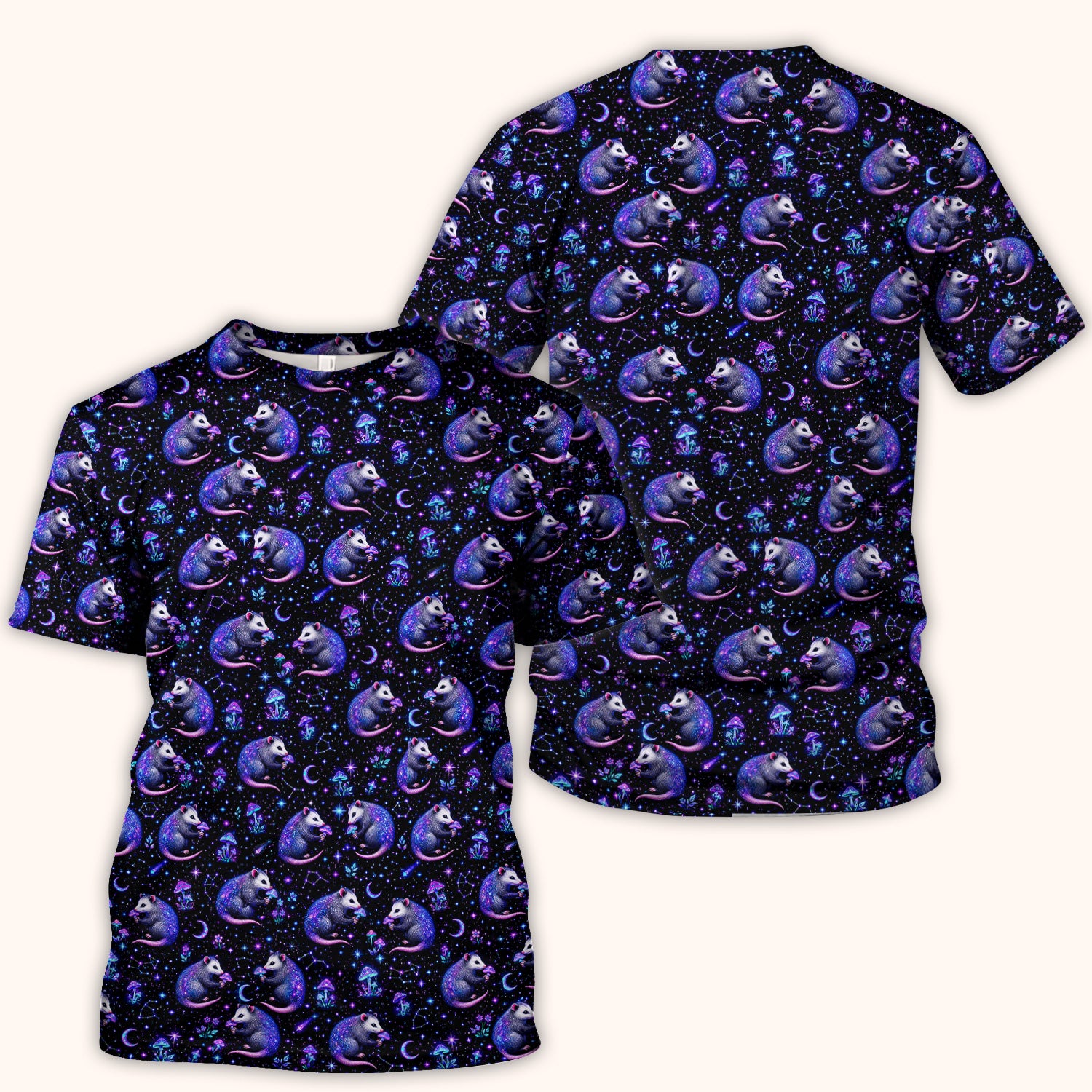 Celestial Purple Opossum With Mushroom Pattern Scrub Top, Comfortable Scrubs for Nurses