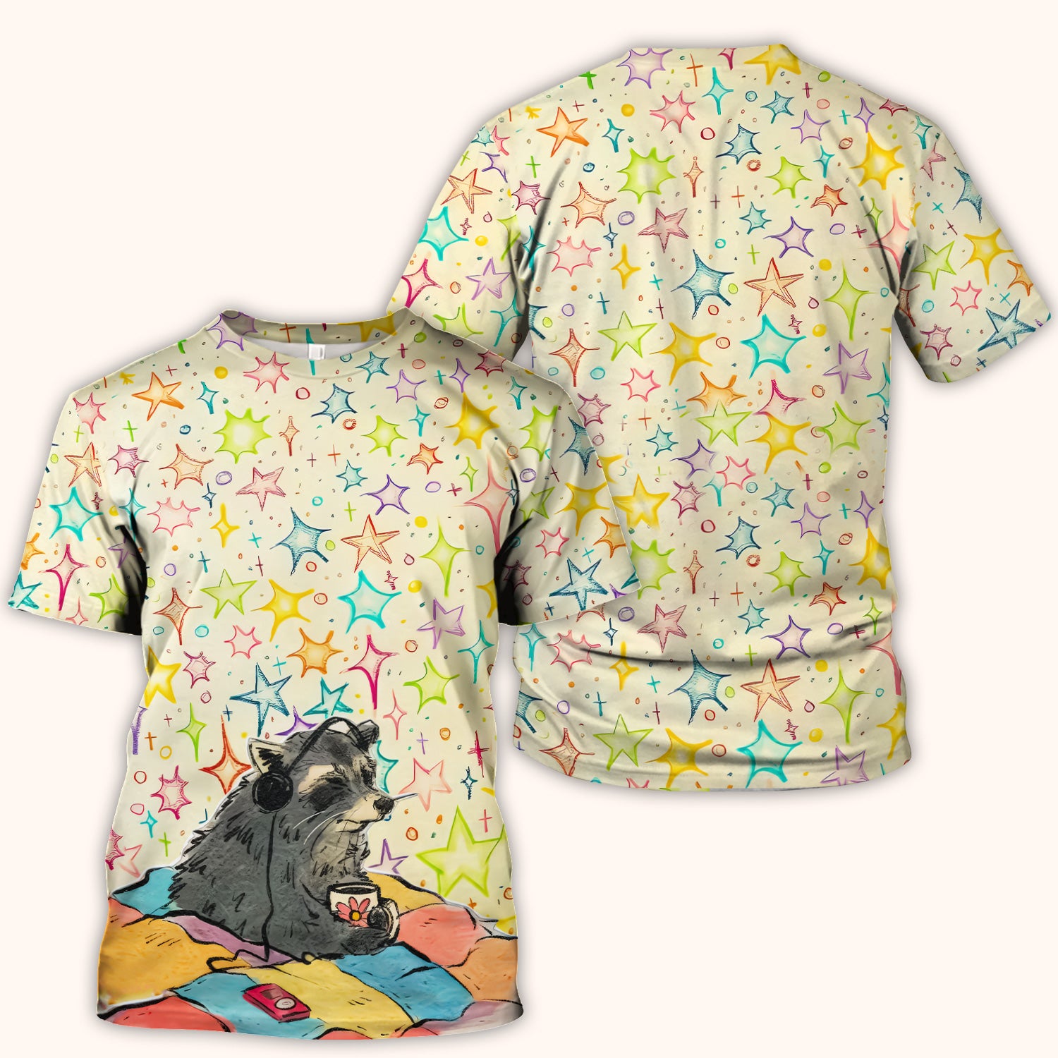 Chill Raccoon Starry Music Pattern Scrub Top, Comfortable Scrubs for Nurses
