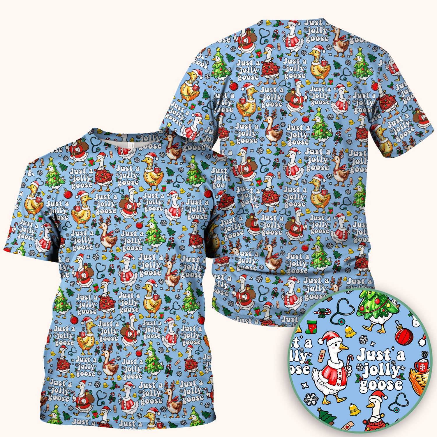 Christmas Goose Scrub Top for Nurse - Funny Jolly Holiday Medical Shirt for Women