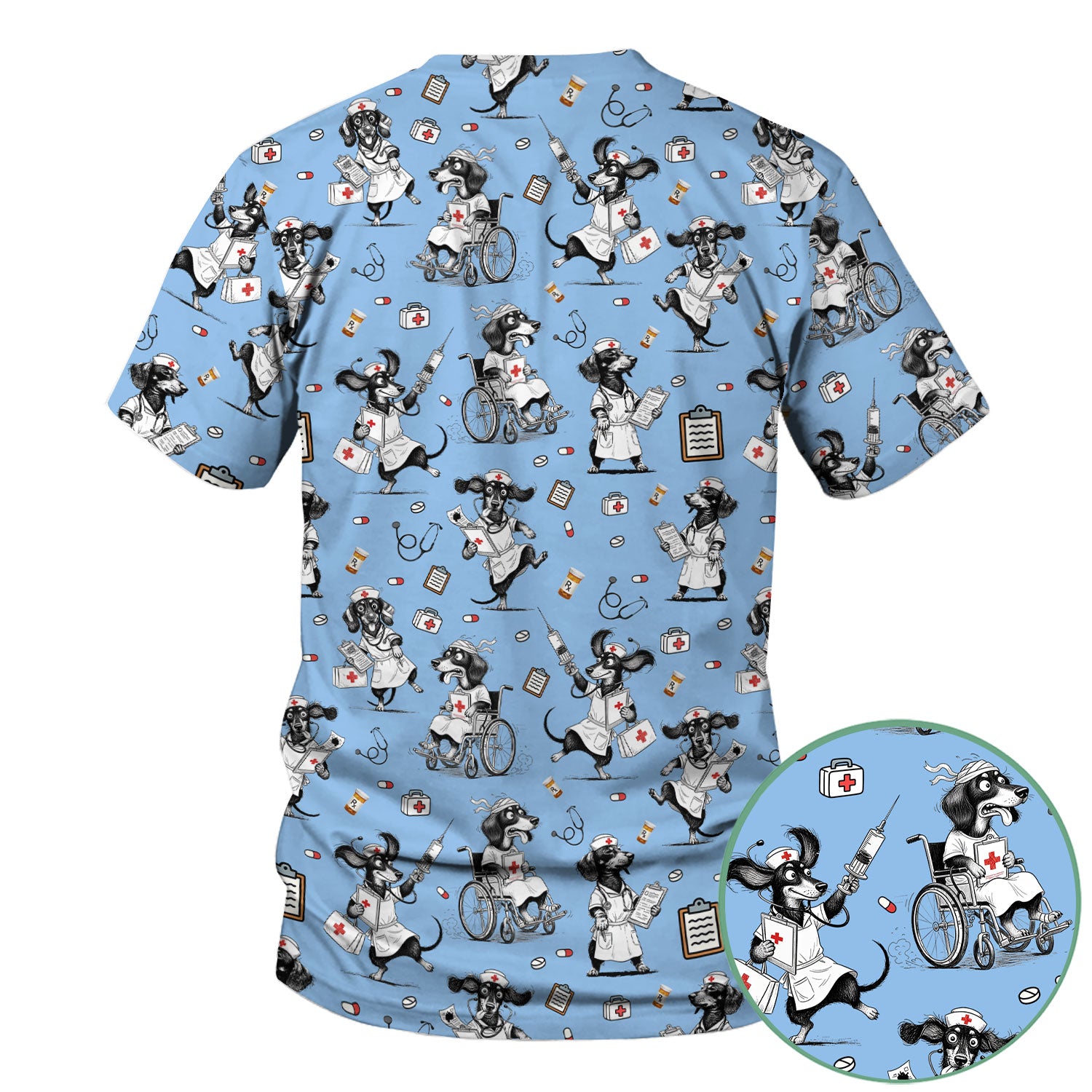 Custom Nurse Scrubs for Women - Funny Dog Print Medical Top - Multi Color Personalized Nursing Shirt for Healthcare Workers