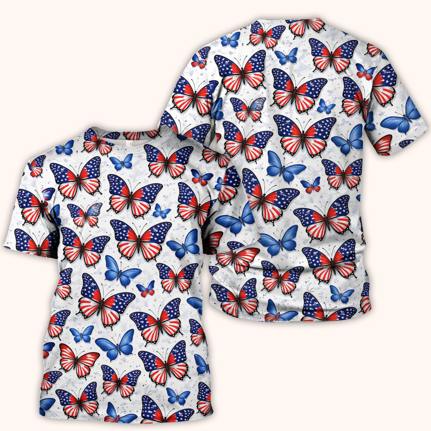 Charming Patriotic Butterfly Star Pattern Scrub Top, Comfortable Scrubs For Nurses