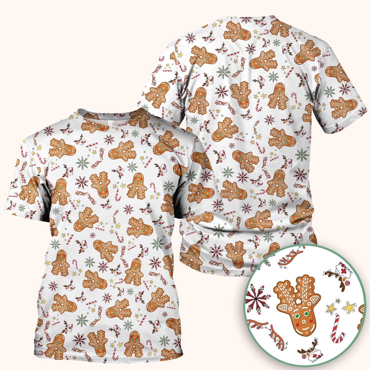 Gingerbread Cookies Reindeer Scrub Top - Funny Christmas Gingerbread Breathable Med Uniform - Comfortable Scrubs for RN CNA LPN
