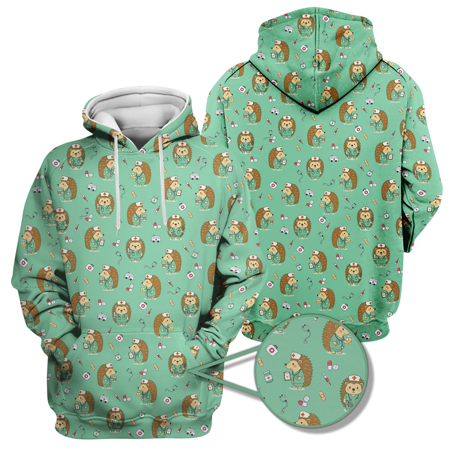 Funny Nurse Hedgehog T-Shirt - Cute Medical Icon Design - Gift for RN LPN CNA & Healthcare Workers