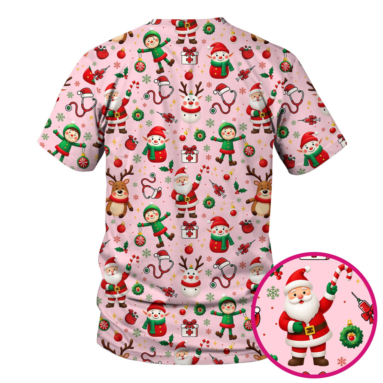 Christmas Scrub Top for Nurse - Cute Santa Elf Reindeer Medical Shirt - Festive Holiday Scrubs for Women RN CNA LPN Gift