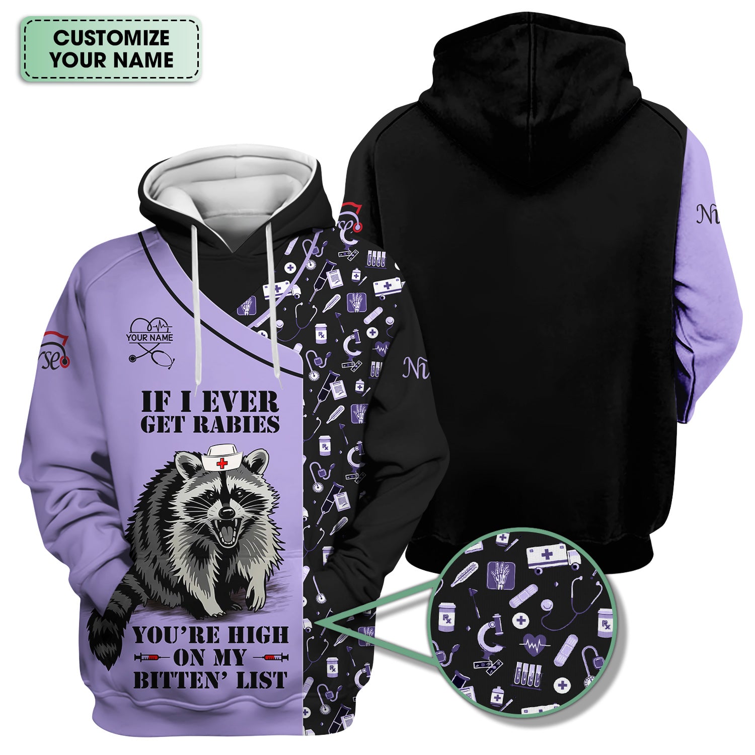 Personalized Funny Nurse Scrub for Women - Raccoon Nurse Graphic Design - Medical Gift for RN LPN CNA Healthcare Staff