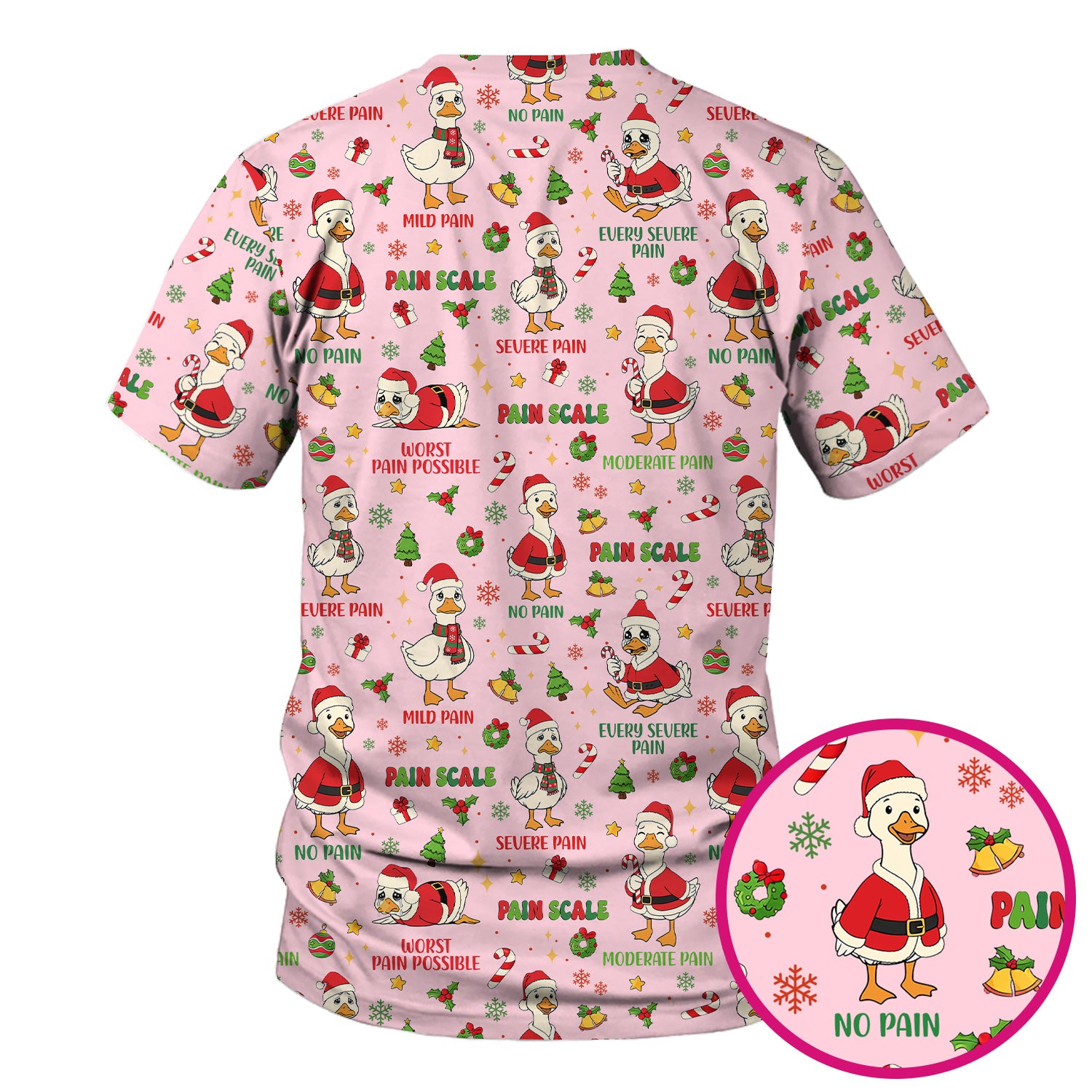 Funny Goose Christmas Scrub Top - Pain Scale Nurse Pattern Shirt - Cute Holiday Medical Scrubs for Women
