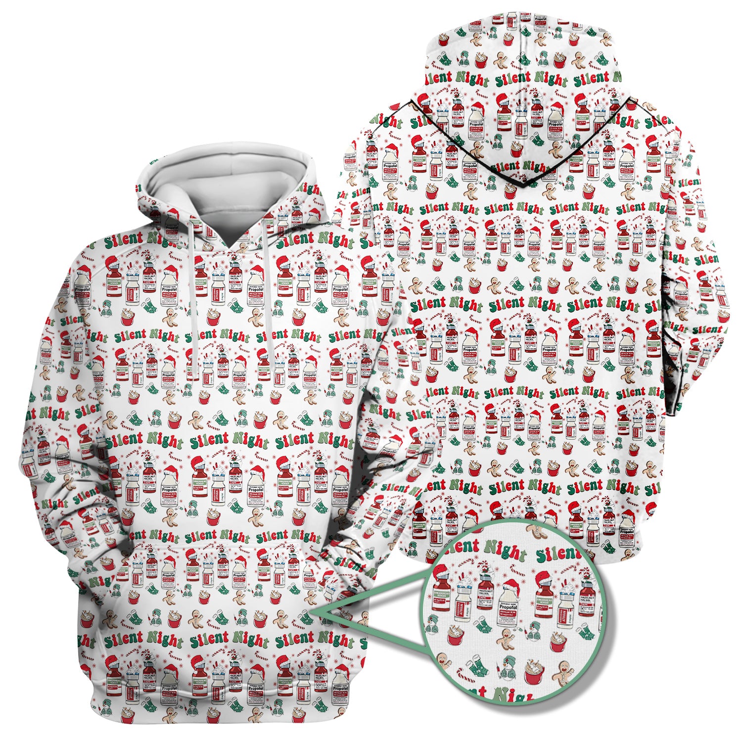 Funny Nurse Christmas Scrub Top - Silent Night & Medication Design - Holiday Gift for RN LPN CNA
