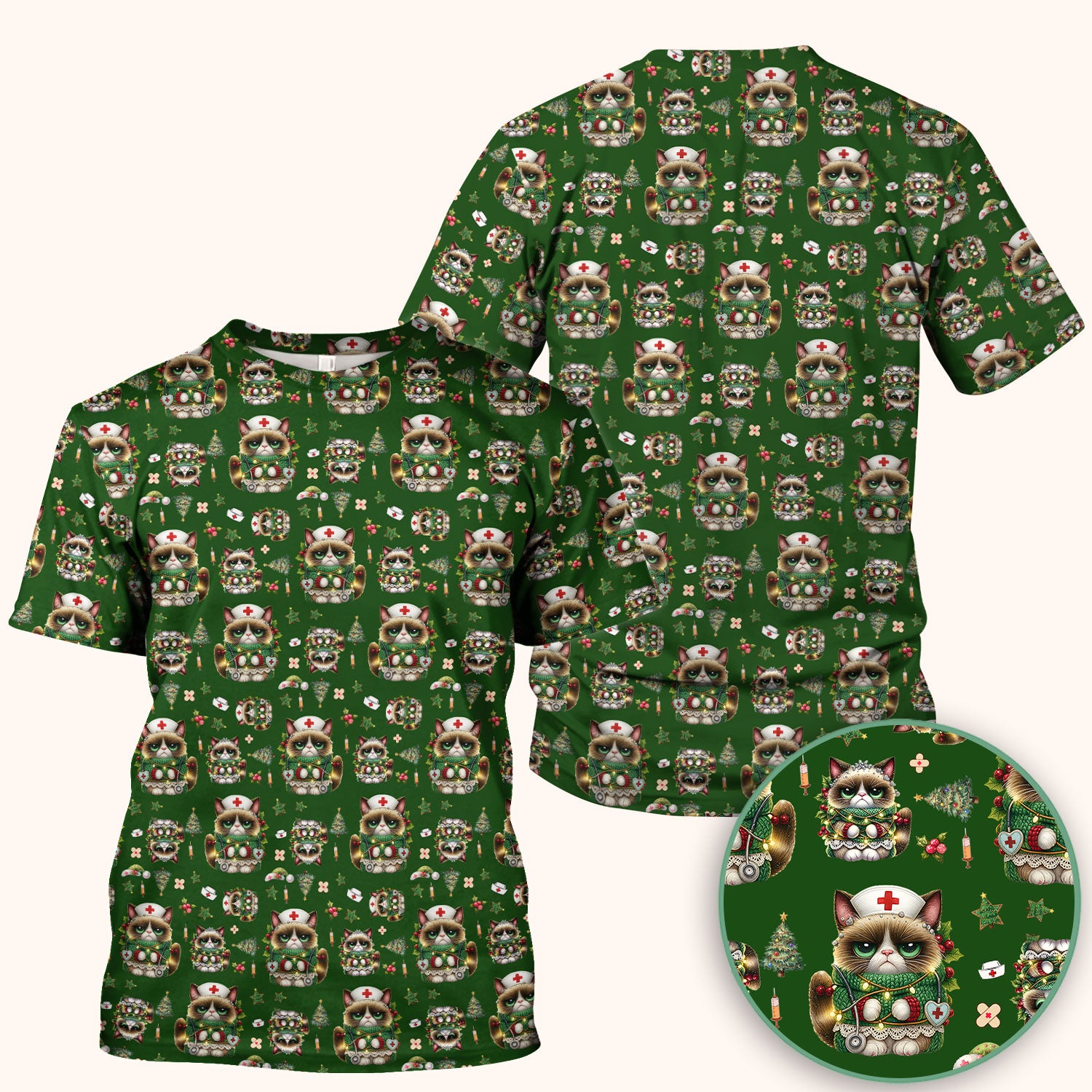 Christmas Nurse Scrub Top - Funny Cat Nursing Shirt - Cute Holiday Medical Uniform for Women RN LPN CNA