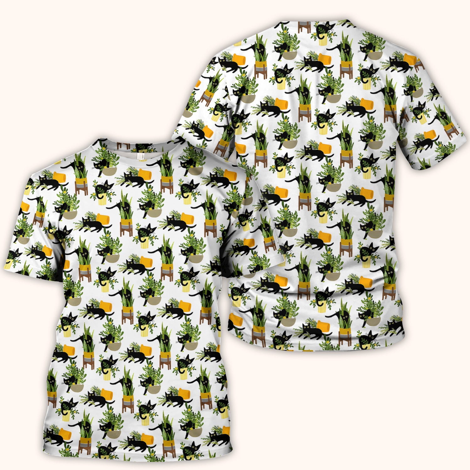 Black Cat Plant Pots Pattern Scrub Top, Comfortable Scrubs for Nurses