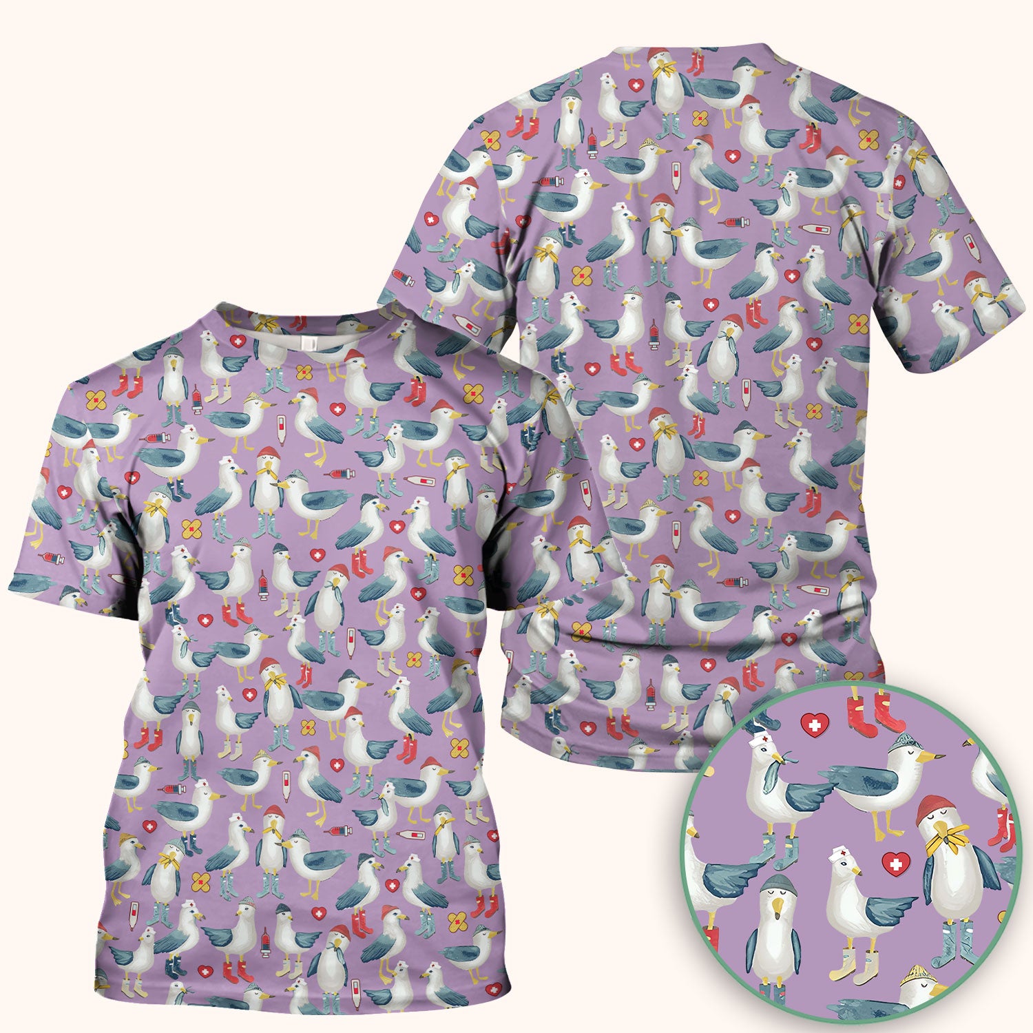 Funny Seagull Nurse Scrub Top - Cute Bird with Medical Icons - Comfortable Scrubs for Women