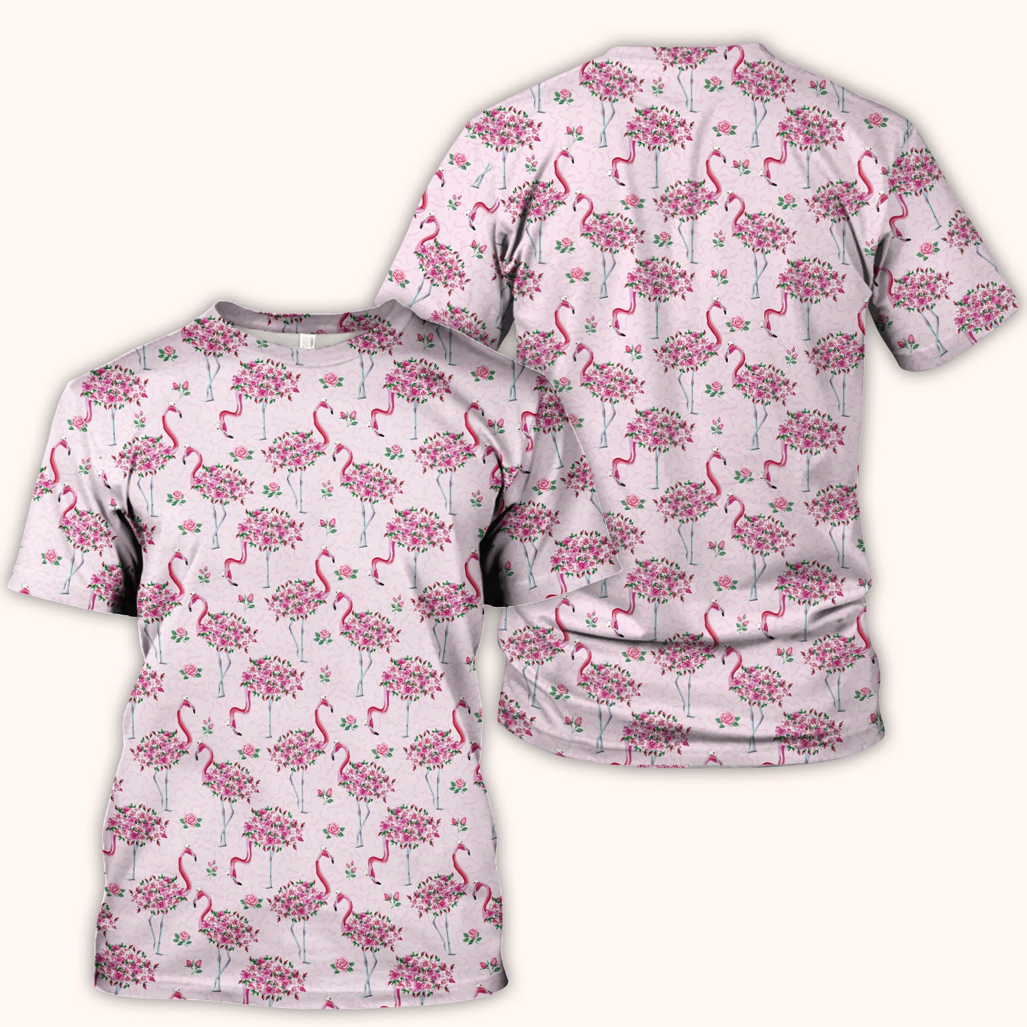 Pink Flamingo Floral Pattern Scrub Top, Comfortable Scrubs for Nurses