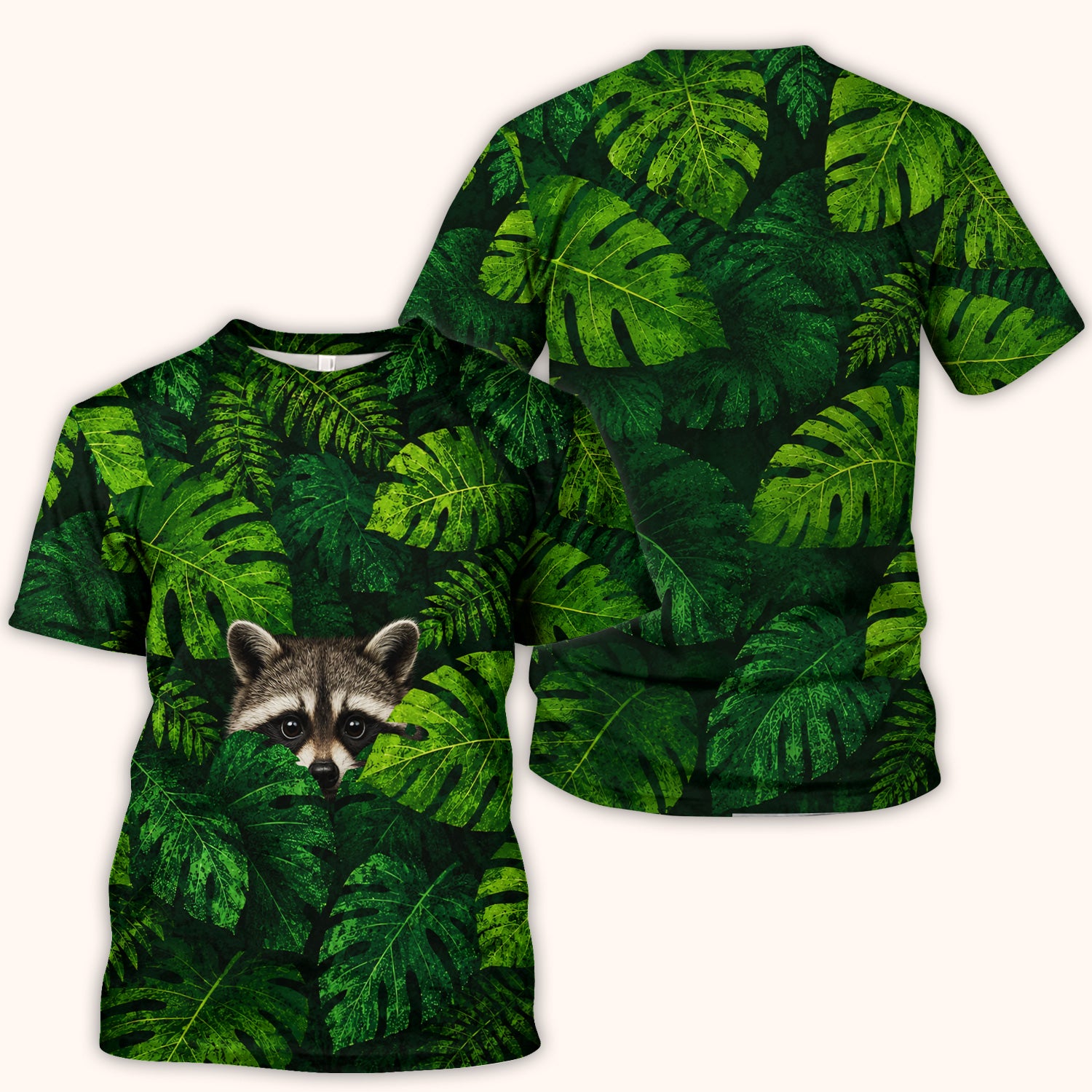 Cute Raccoon Tropical Leaf Pattern Scrub Top, Comfortable Scrubs for Nurses