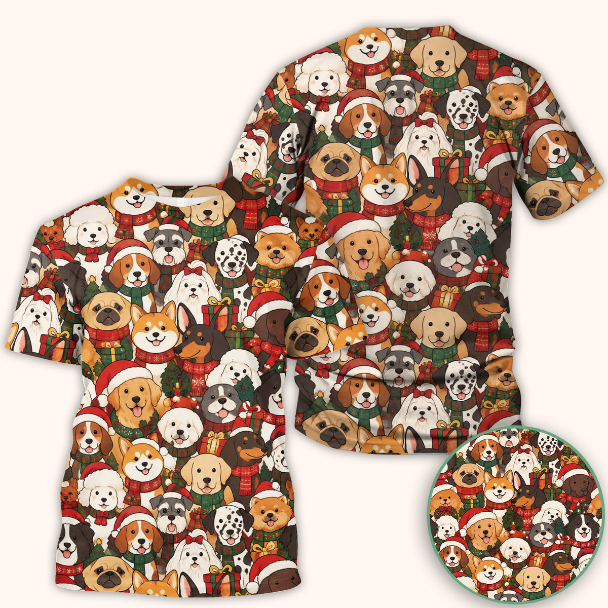 Christmas Dog Breeds Collage Pattern Scrub Top, Comfortable Scrubs for Nurses